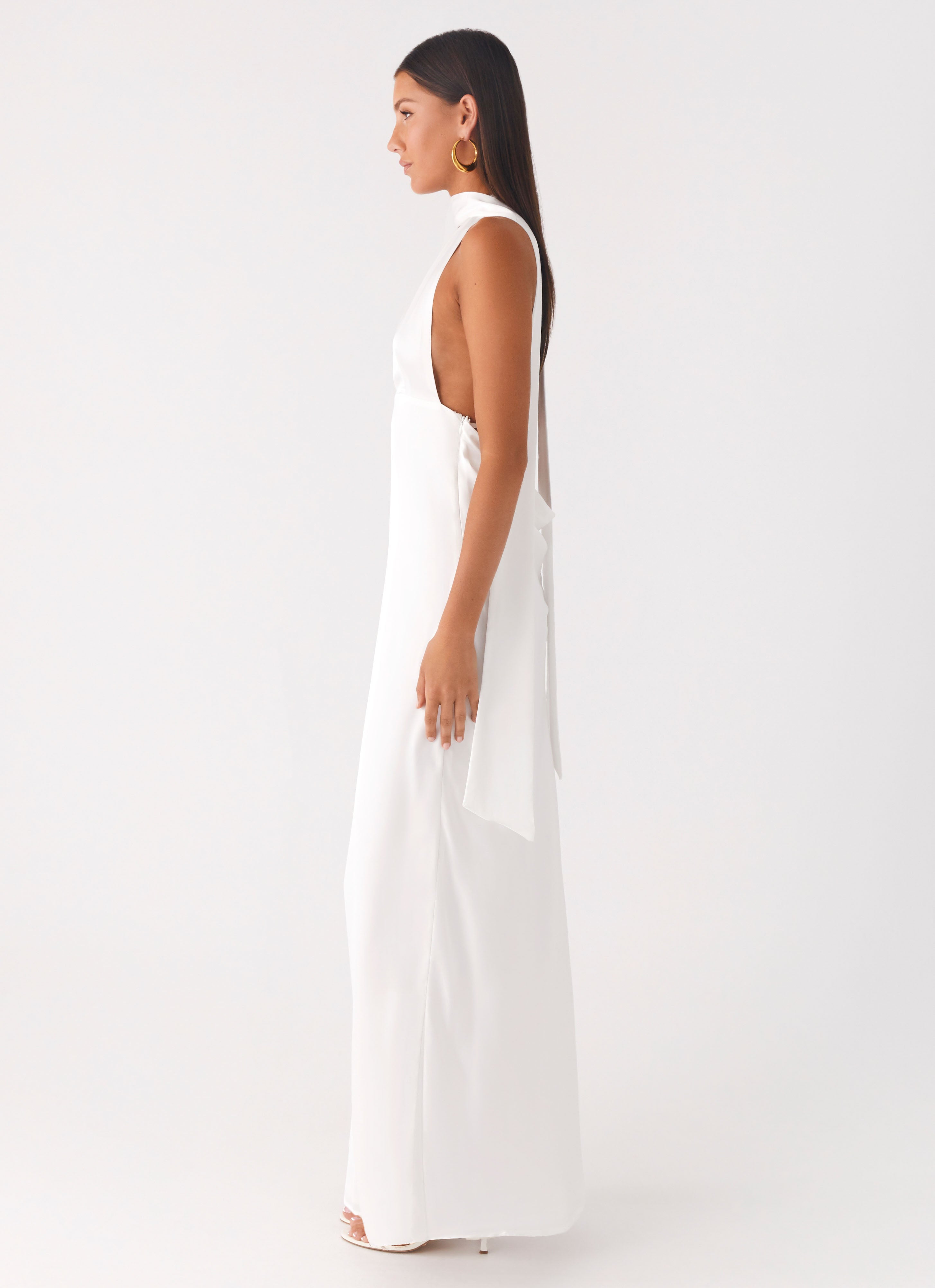 Alicia Satin Halter Maxi Dress - White