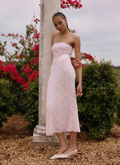 Alida Strapless Jacquard Midi Dress - Pink