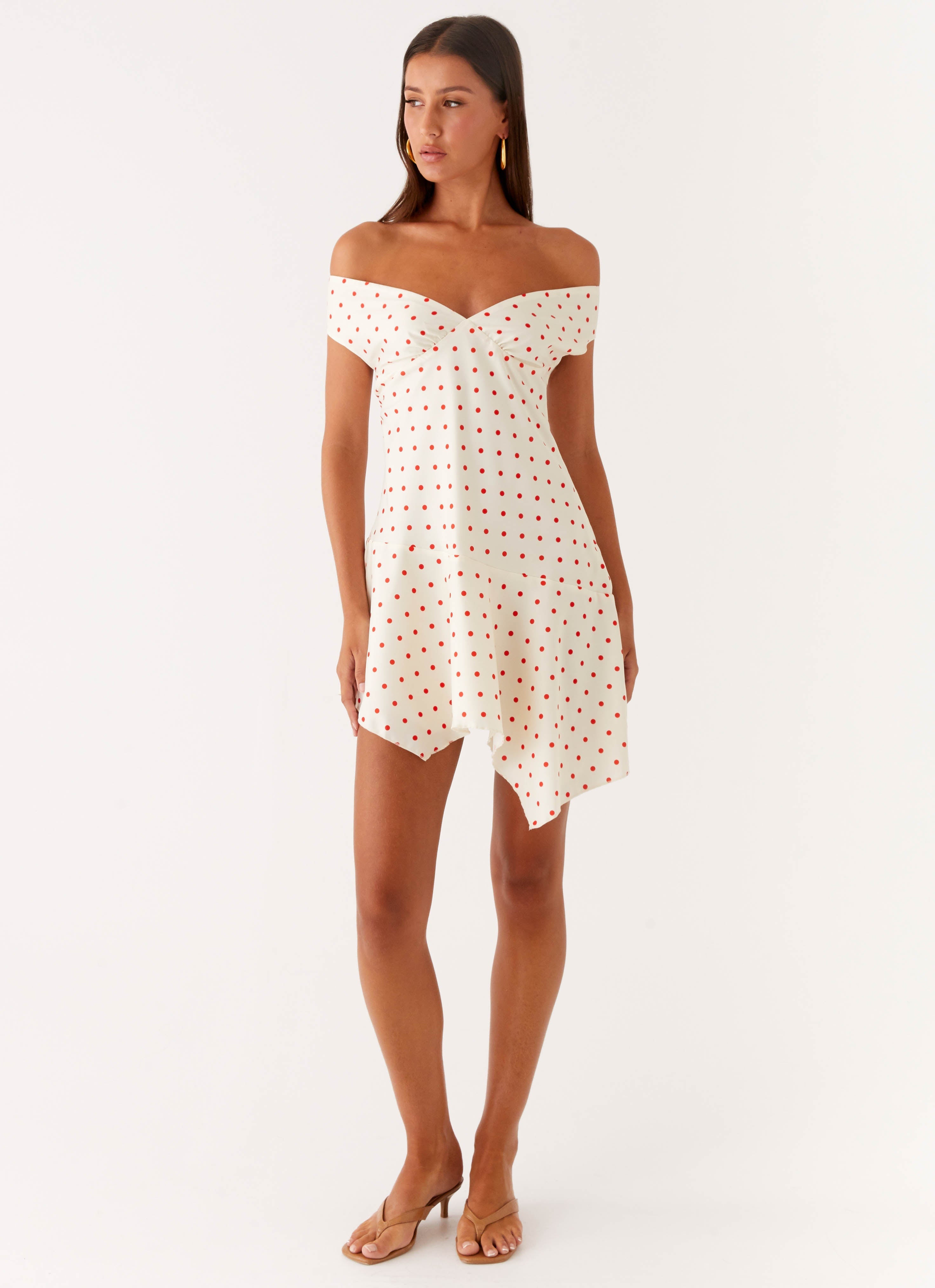 Alma Mini Dress - White Red Polka Dot