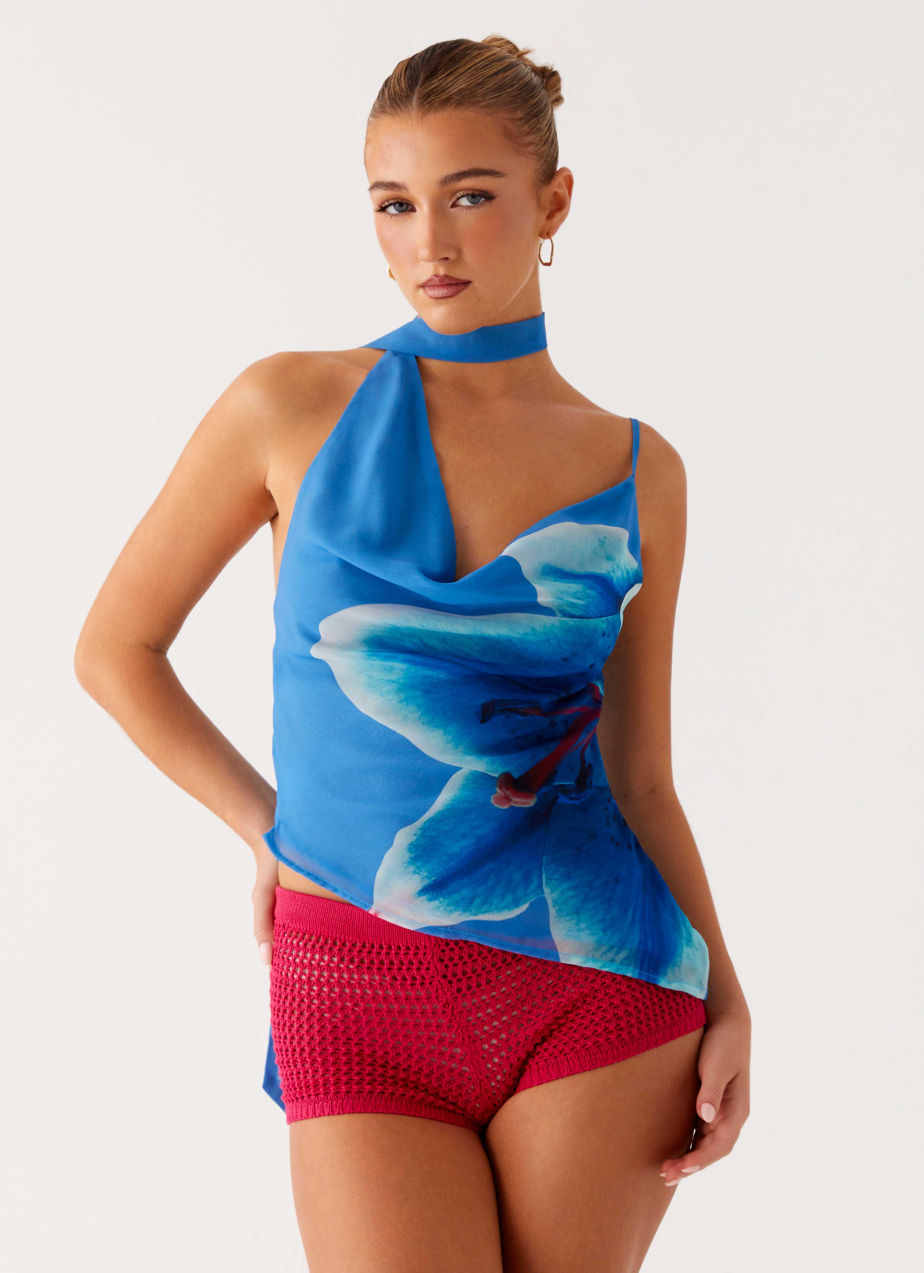 Andrina Cowl Neck Top - Oceania Bloom