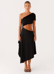 Angelina Asym Midi Dress - Black