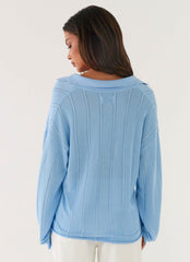 Annie Knit Polo Top - Blue