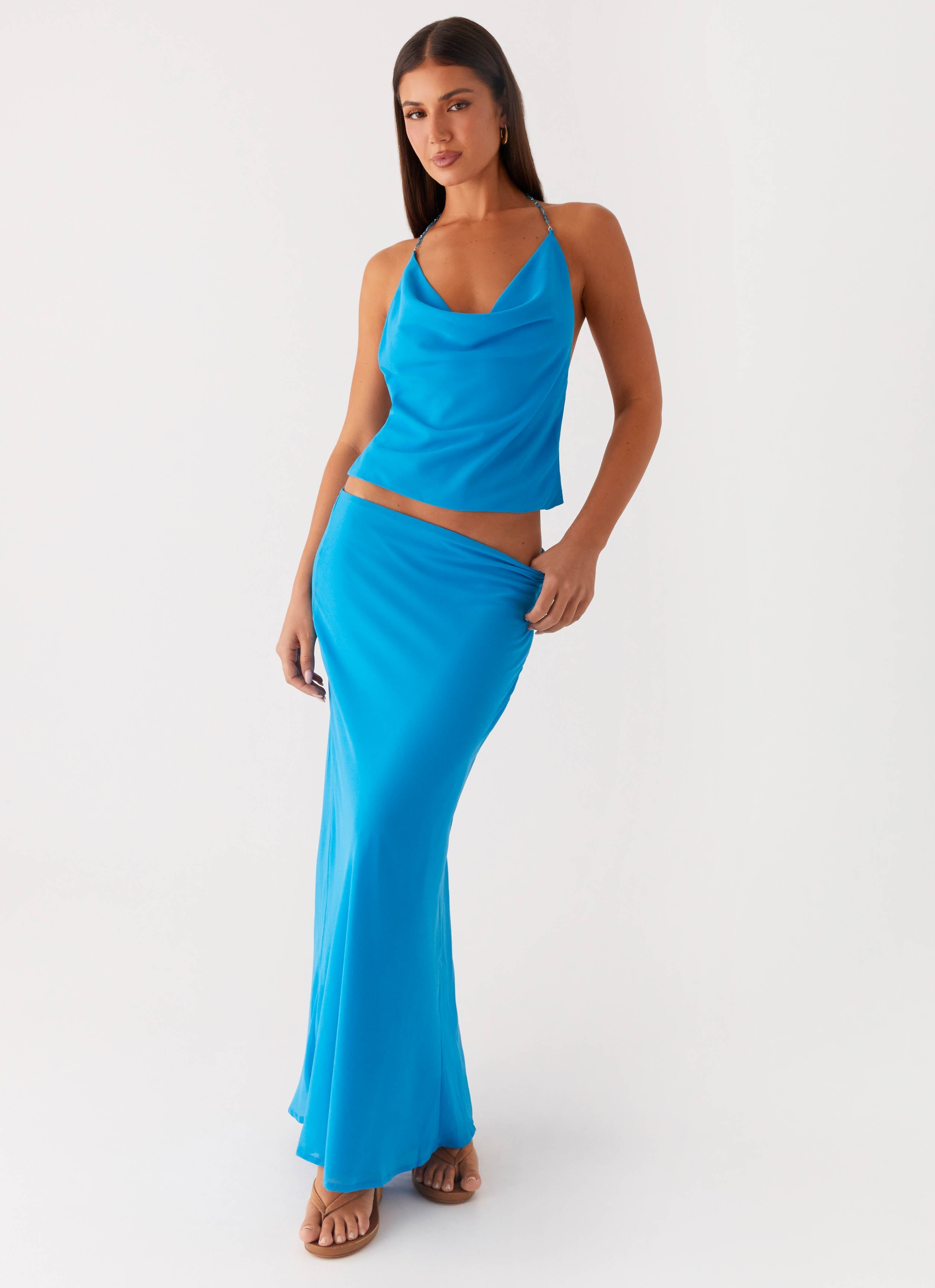 Another Life Chiffon Maxi Skirt - Turquoise