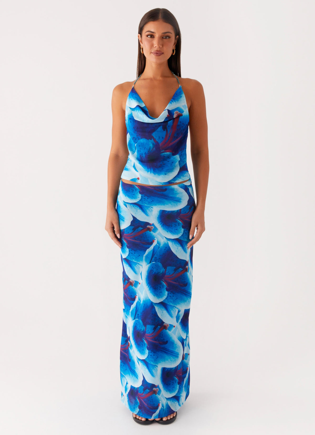 Another Life Chiffon Maxi Skirt - Turquoise Floral