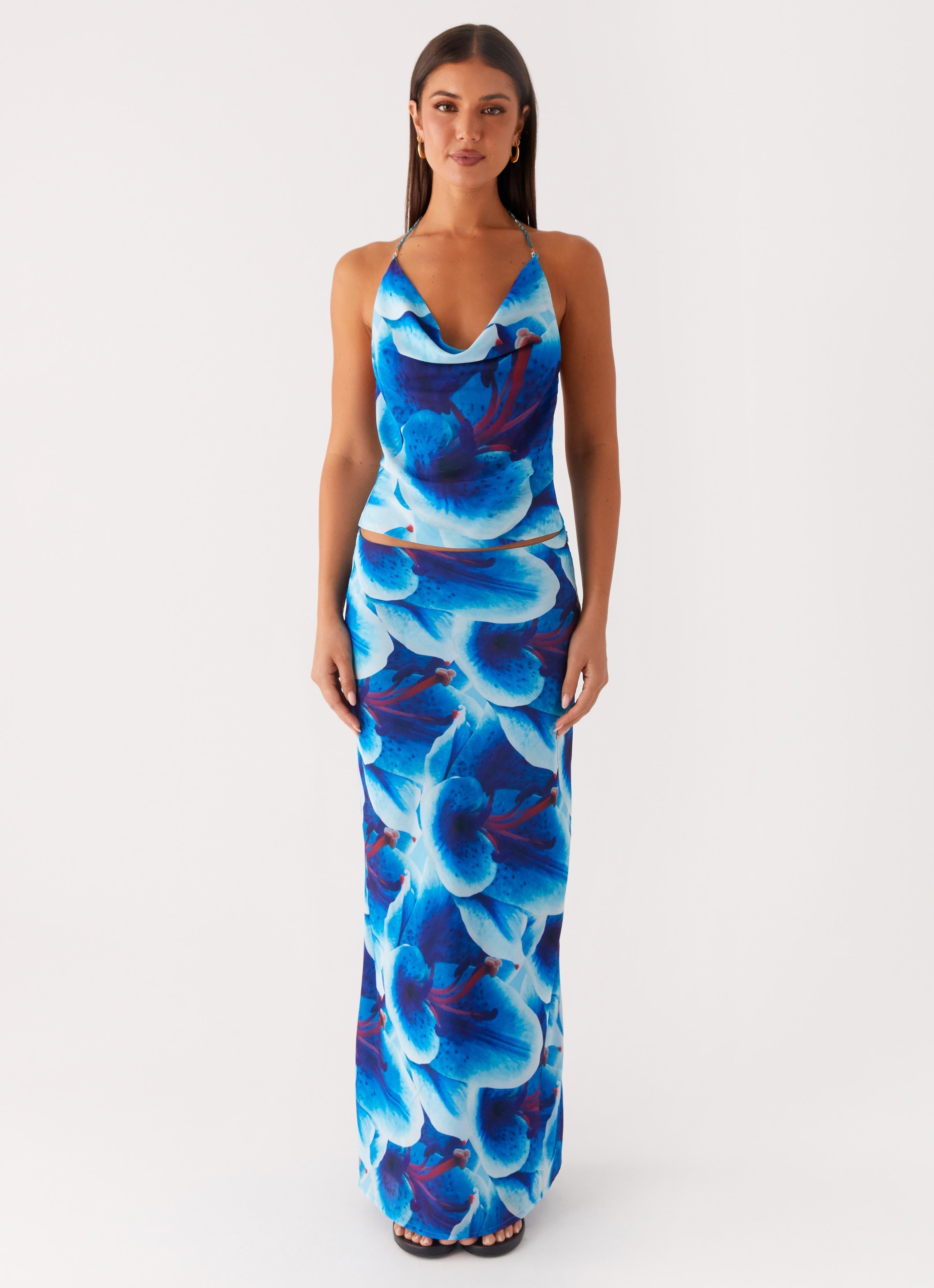 Another Life Halter Top - Turquoise Floral
