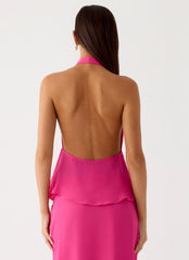 Ashlea Tie Front Top - Fuchsia