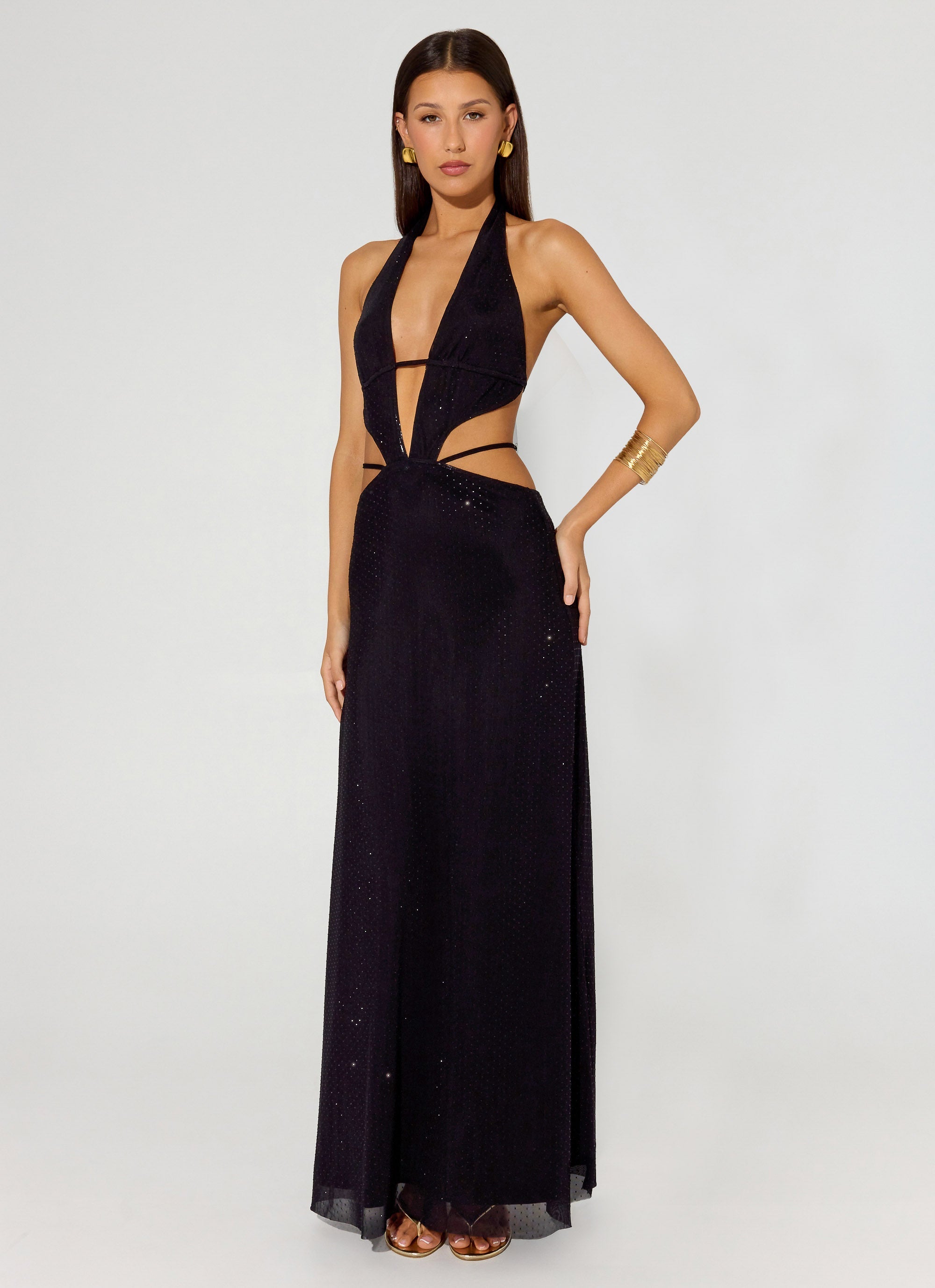 Astraeus Beaded Sequin Maxi Dress - Black