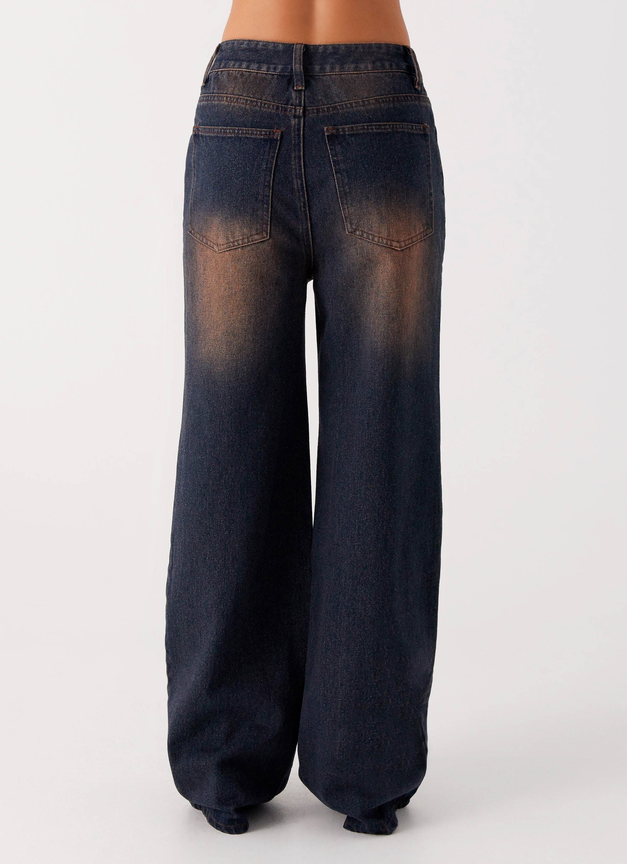 Back Again Straight Leg Denim Jeans - Brown Blue Acid Wash