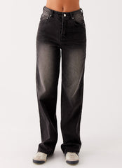Back Again Straight Leg Denim Jeans - Charcoal Wash
