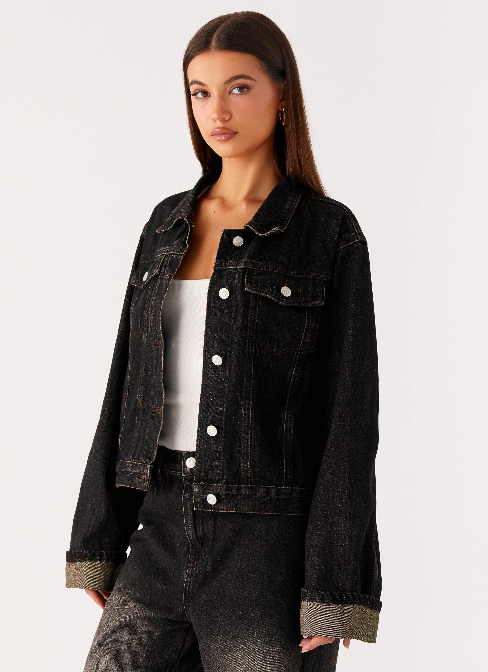 Back Again Oversized Denim Jacket - Acid Charcoal