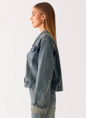 Back Again Oversized Denim Jacket - Dirty Wash