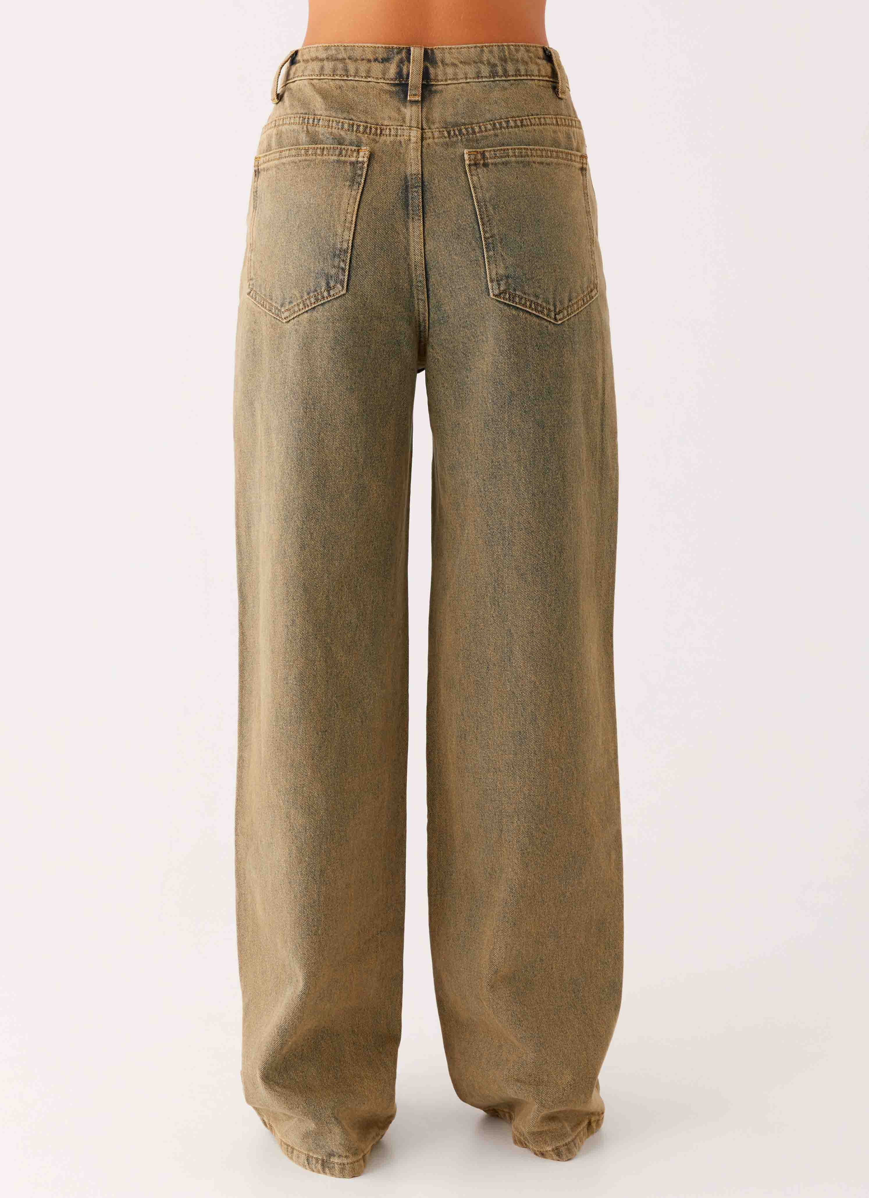Back Again Straight Leg Denim Jeans - Brown Sand Wash
