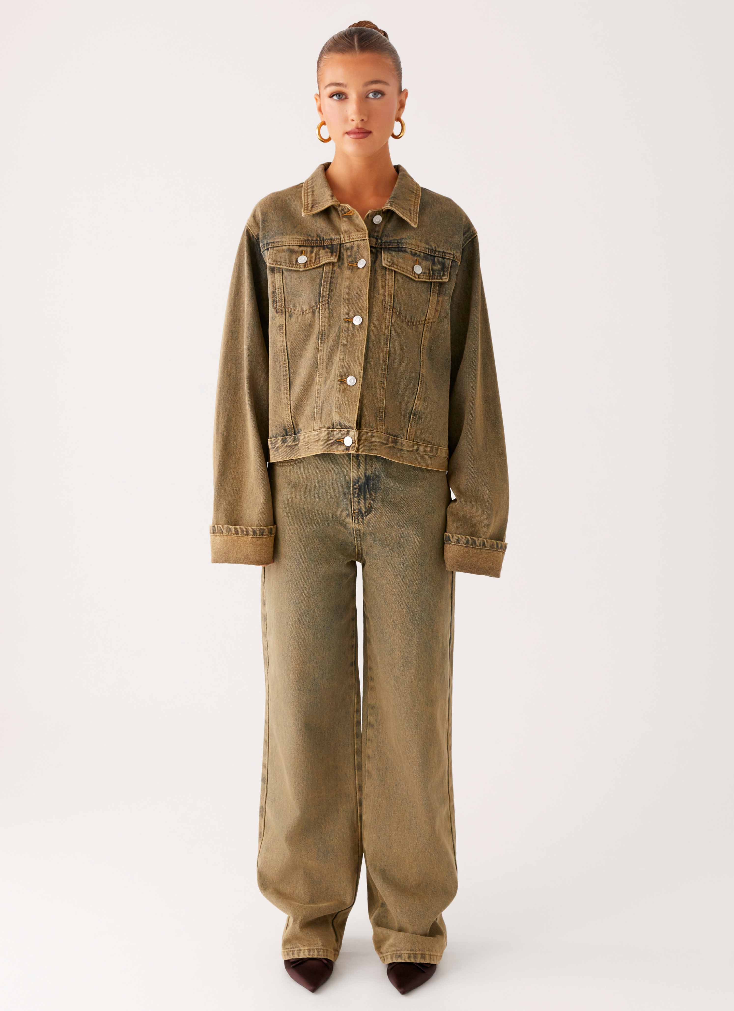 Back Again Straight Leg Denim Jeans - Brown Sand Wash