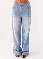 Back Again Straight Leg Denim Jeans - Light Wash Blue