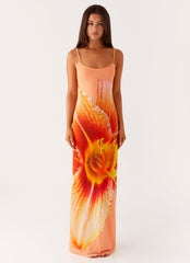 Bad News Mesh Maxi Dress - Orange Floral