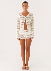 Baylock Crochet Long Sleeve Top - White