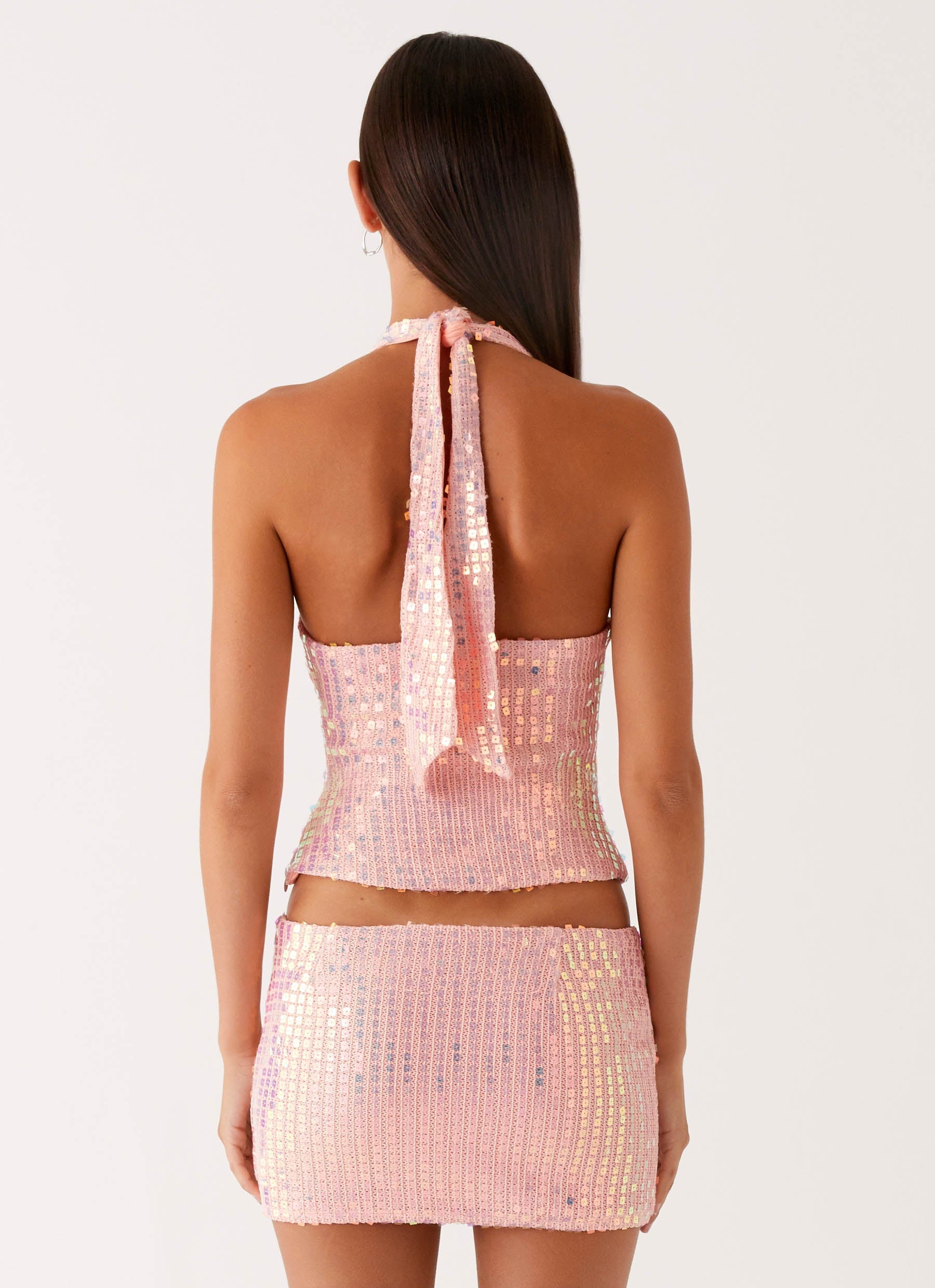 Been That Girl Knit Sequin Mini Skirt - Iridescent Pink
