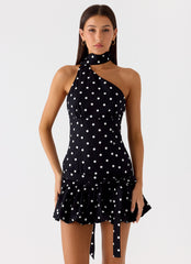 Belina Scarf Mini Dress - Black Polkadot
