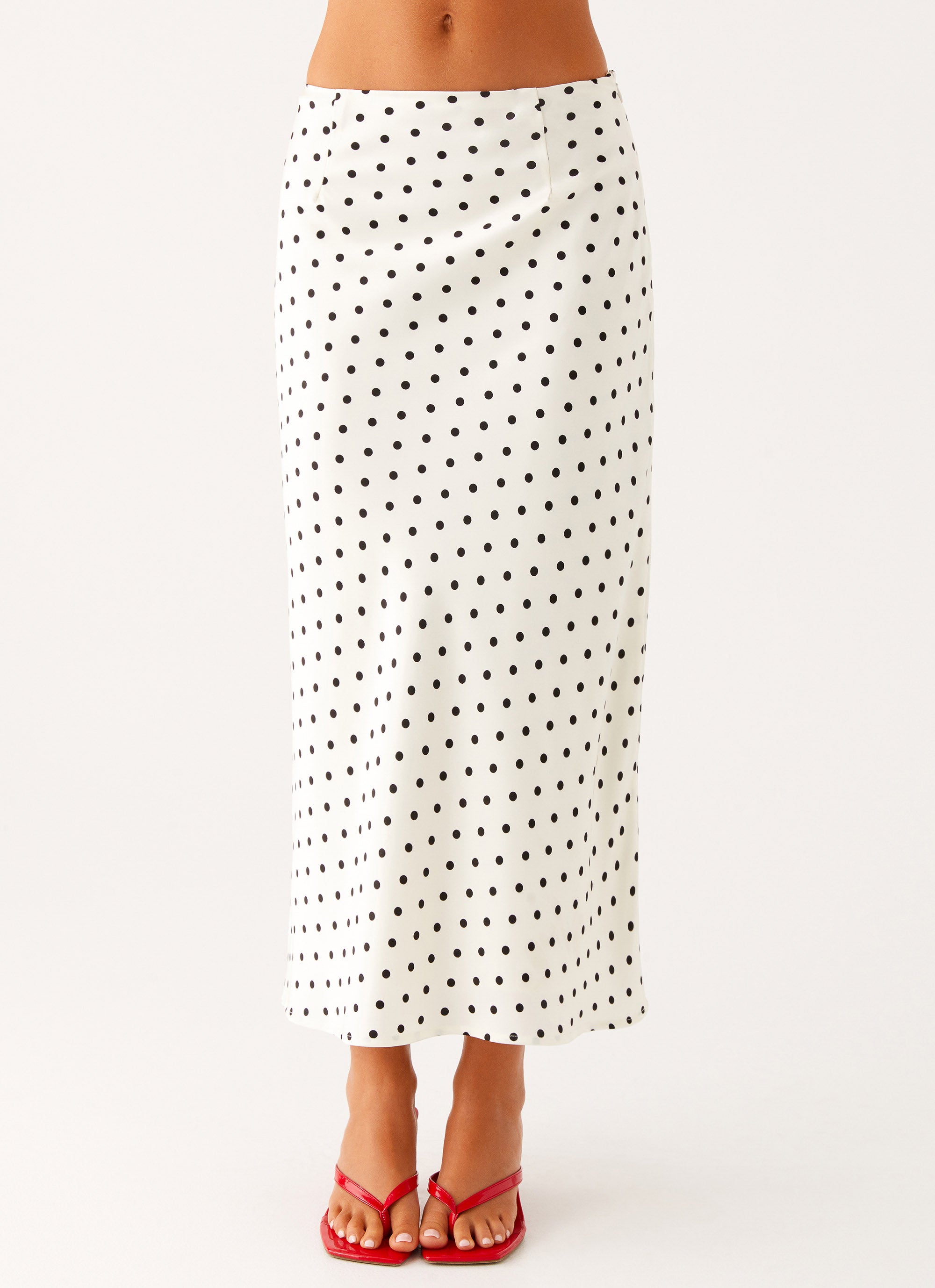 Breanne Midi Skirt - White Polka Dot