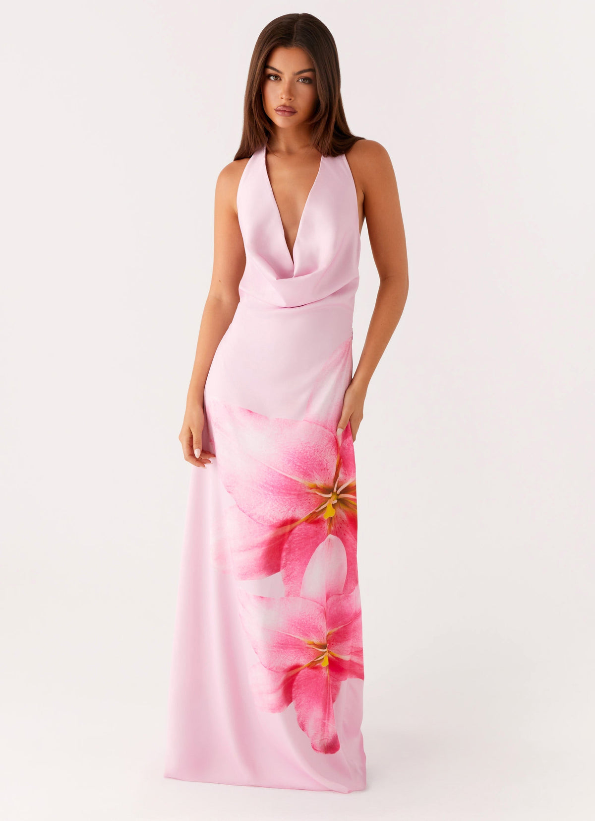Bryony Cowl Maxi Dress - Pink