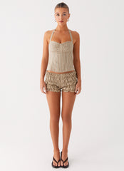 Cheryl Bustier Halter Top - Oatmeal Stripe