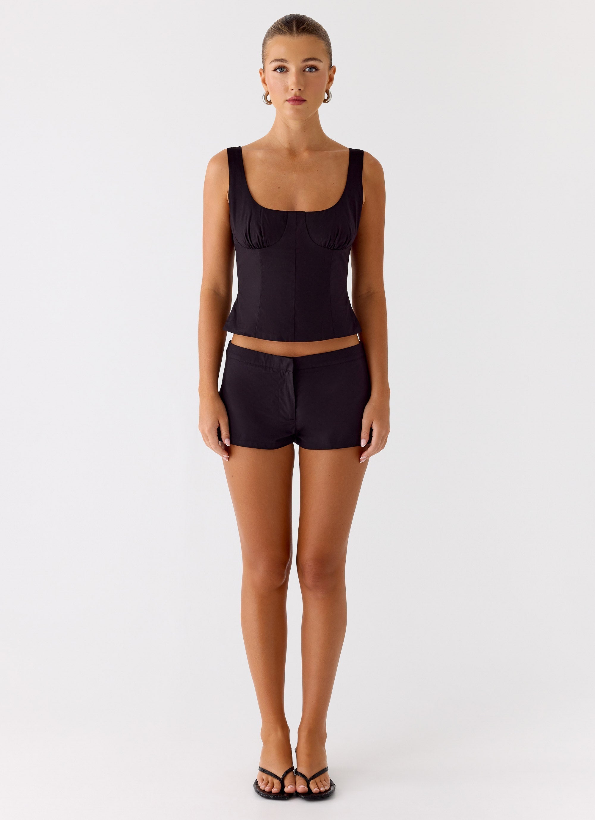 Coastline Cotton Bustier Top - Black