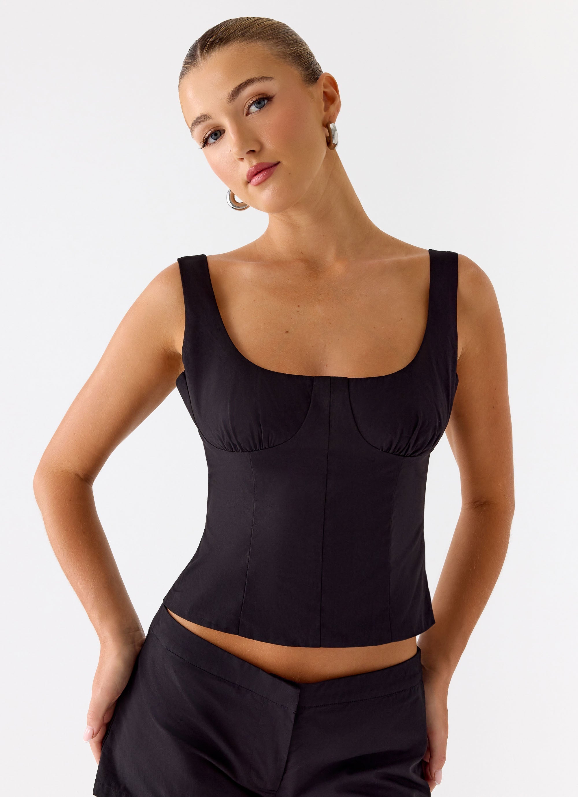 Coastline Cotton Bustier Top - Black