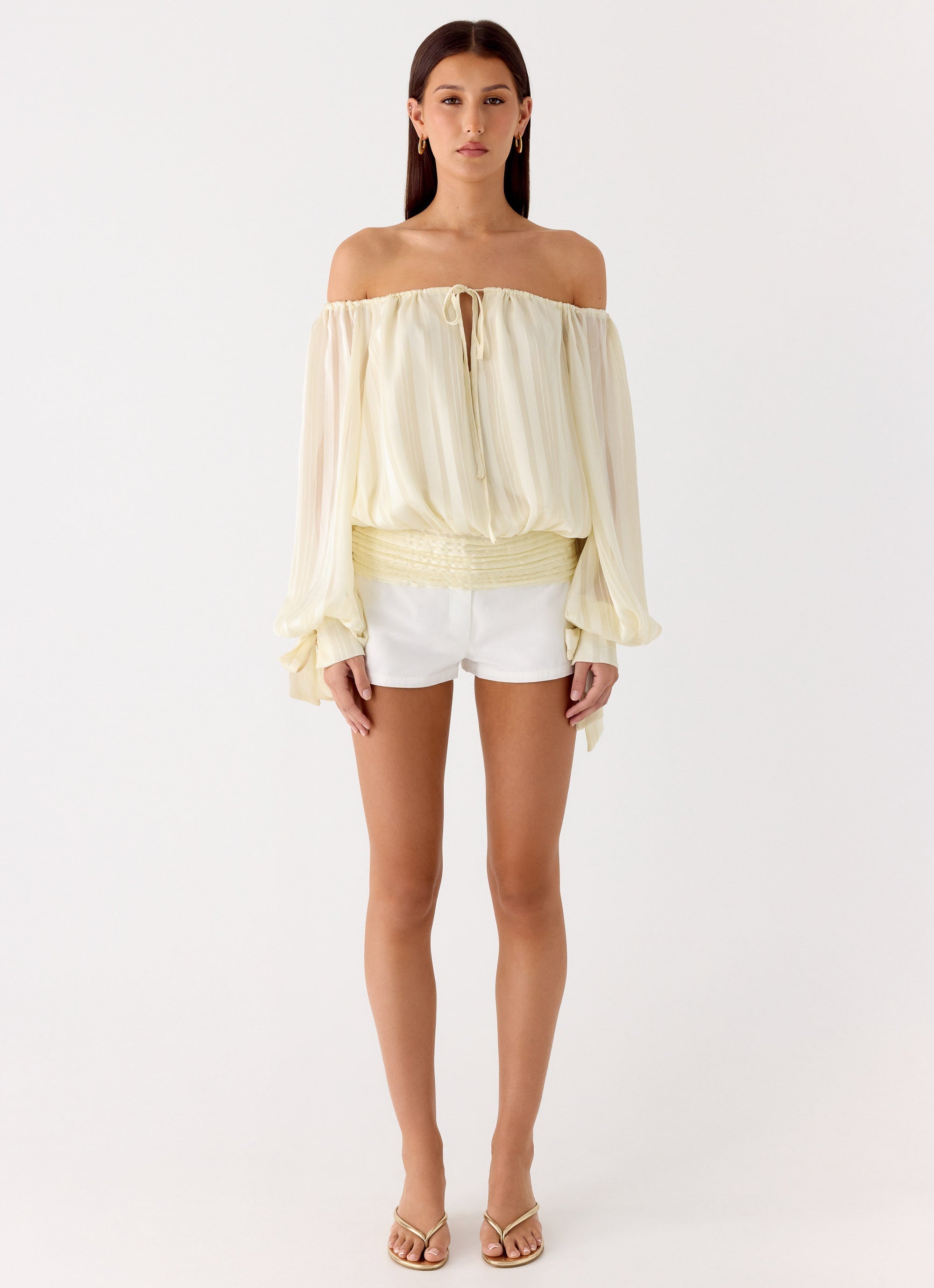 Coconut Kiss Off Shoulder Long Sleeve Top - Yellow
