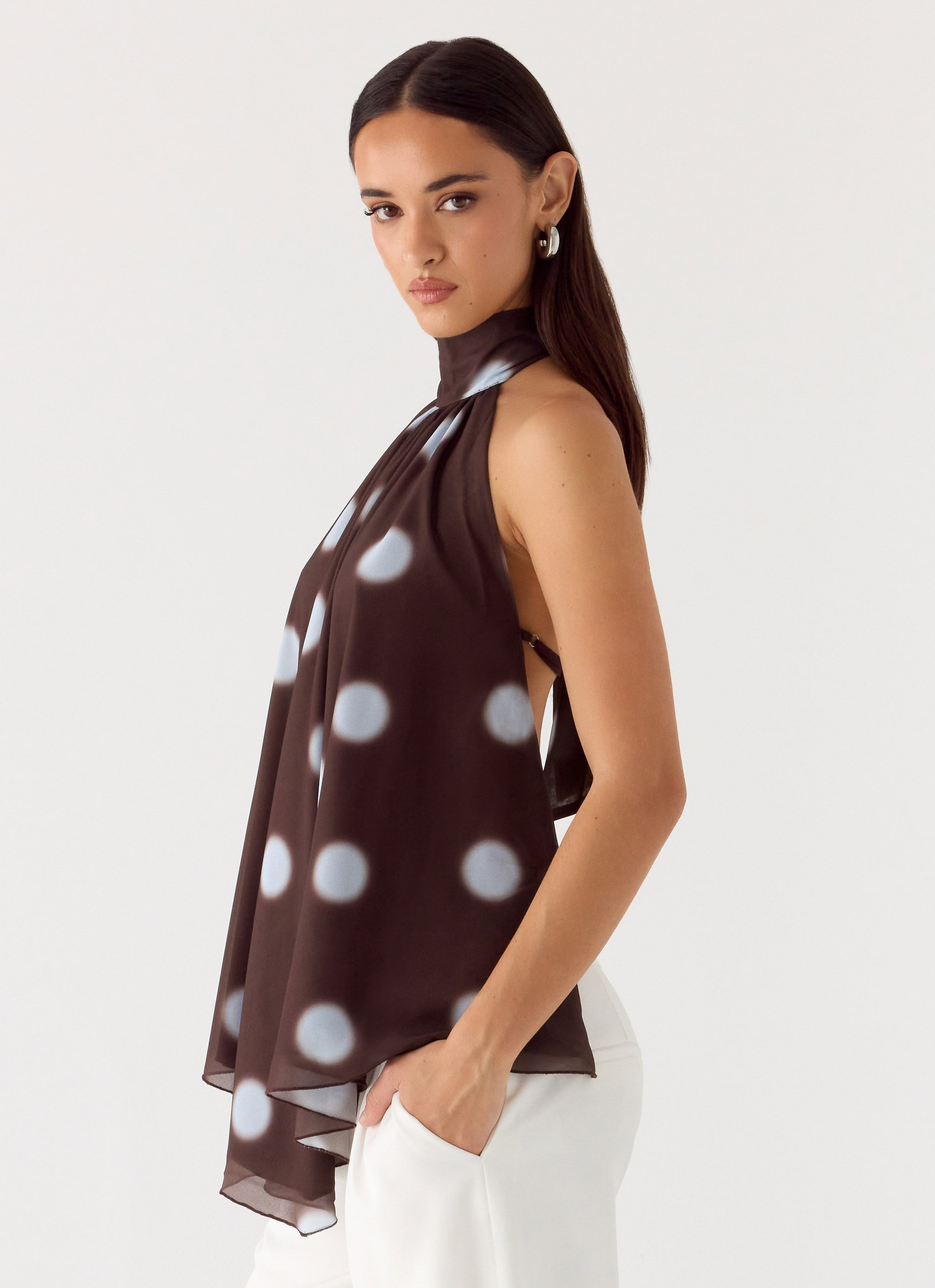 Corrida Backless Top - Chocolate Blue Dot