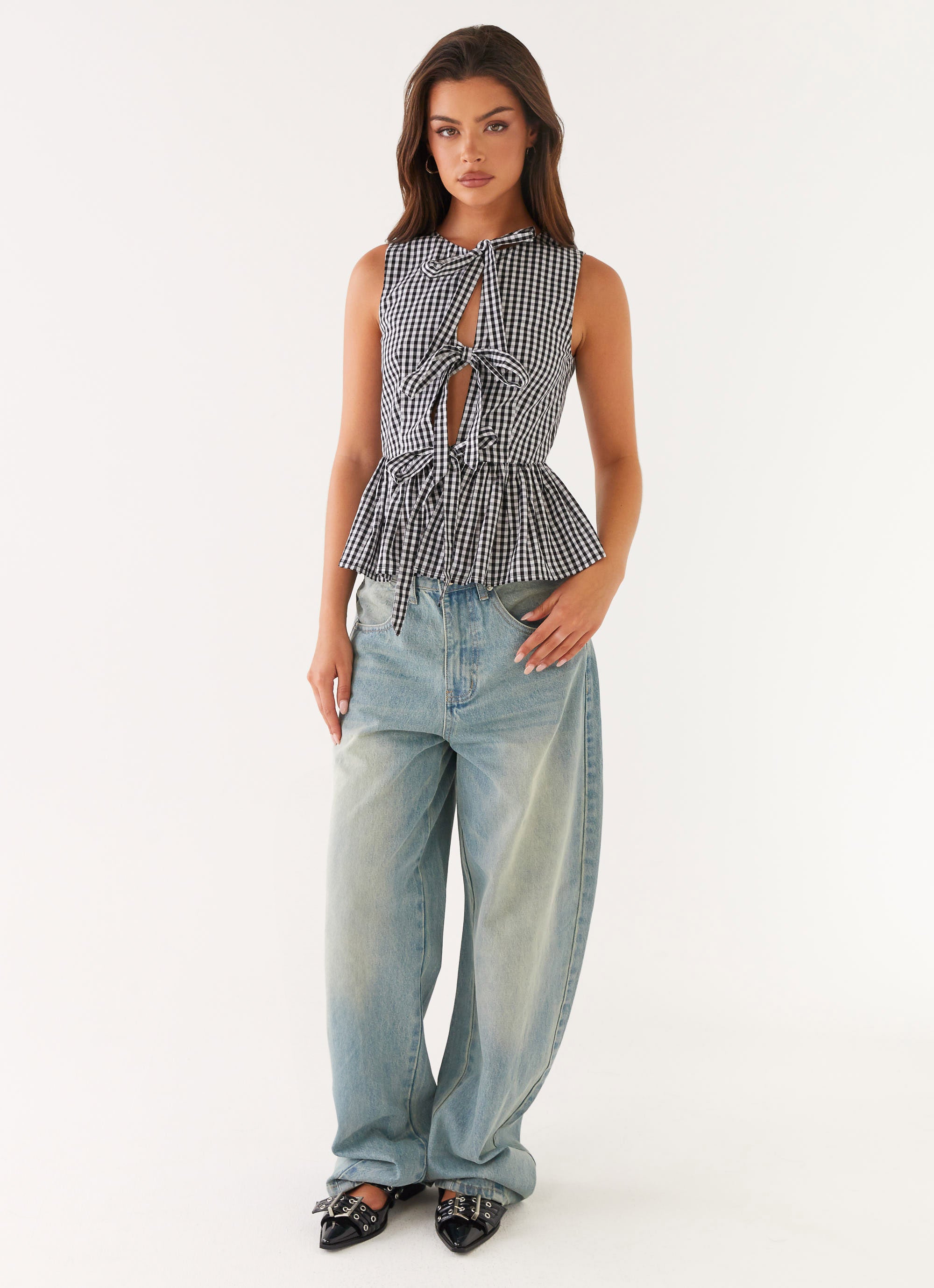 Cyrene Tie Top - Black Gingham