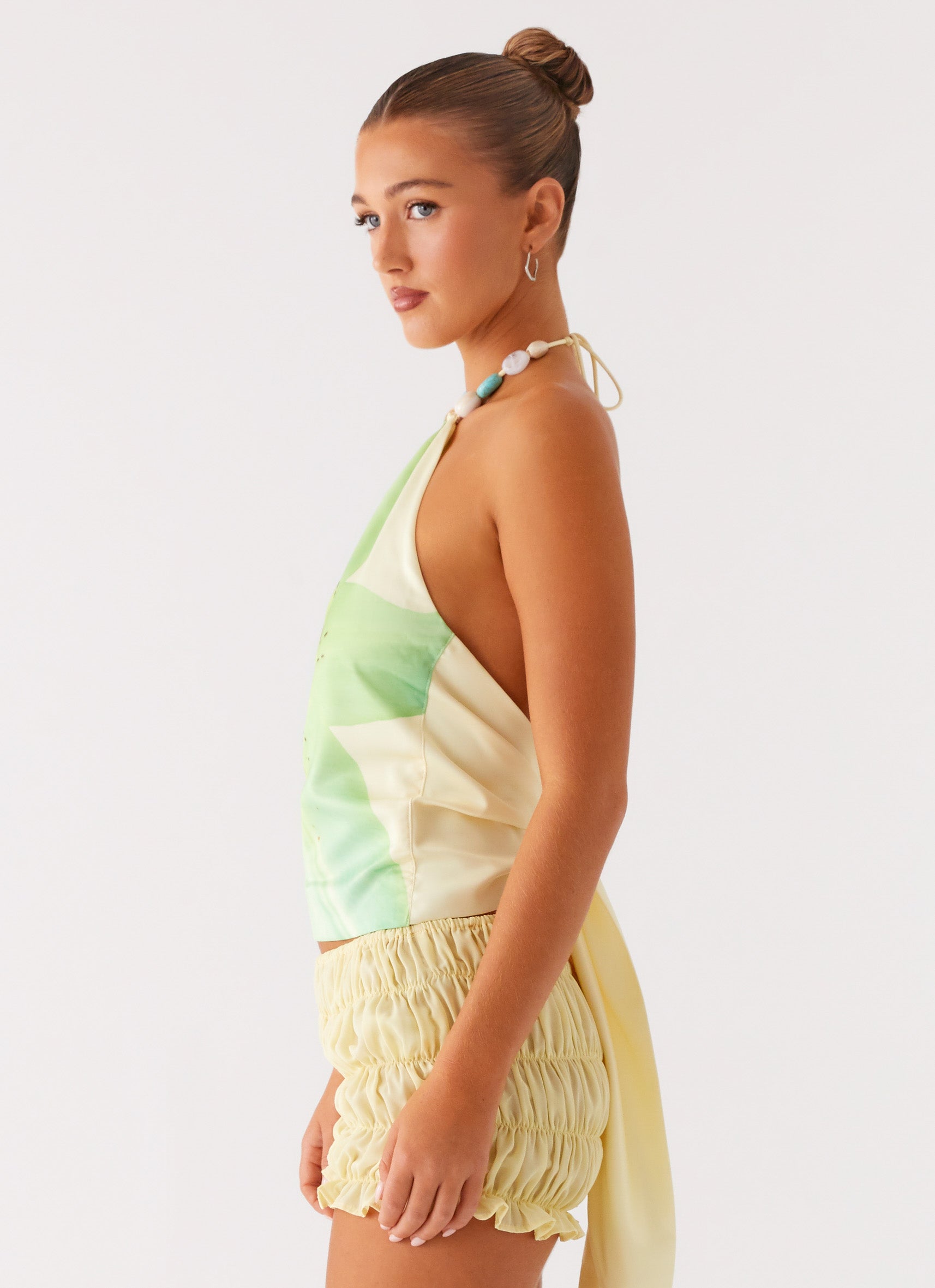 Dalila Beaded Tie Back Top - Yellow Floral