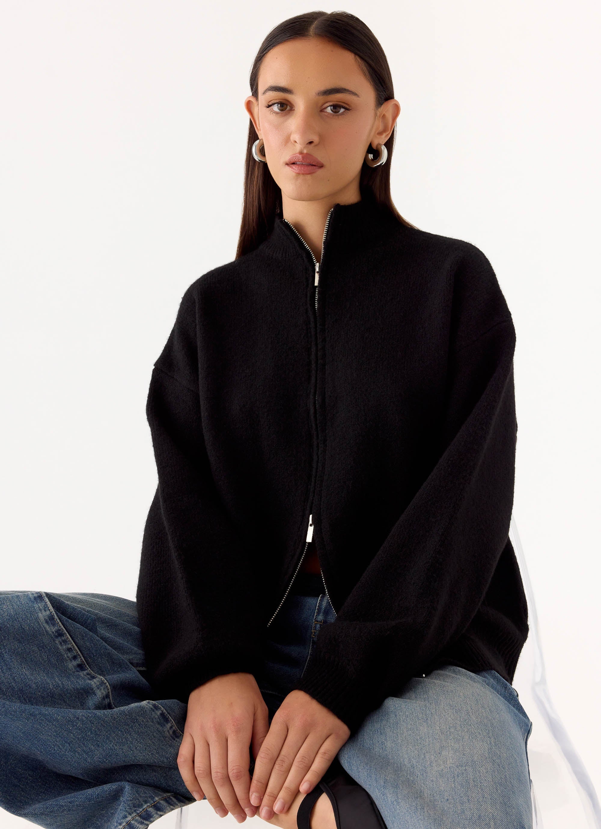 Davy Knit Zip Jacket - Black