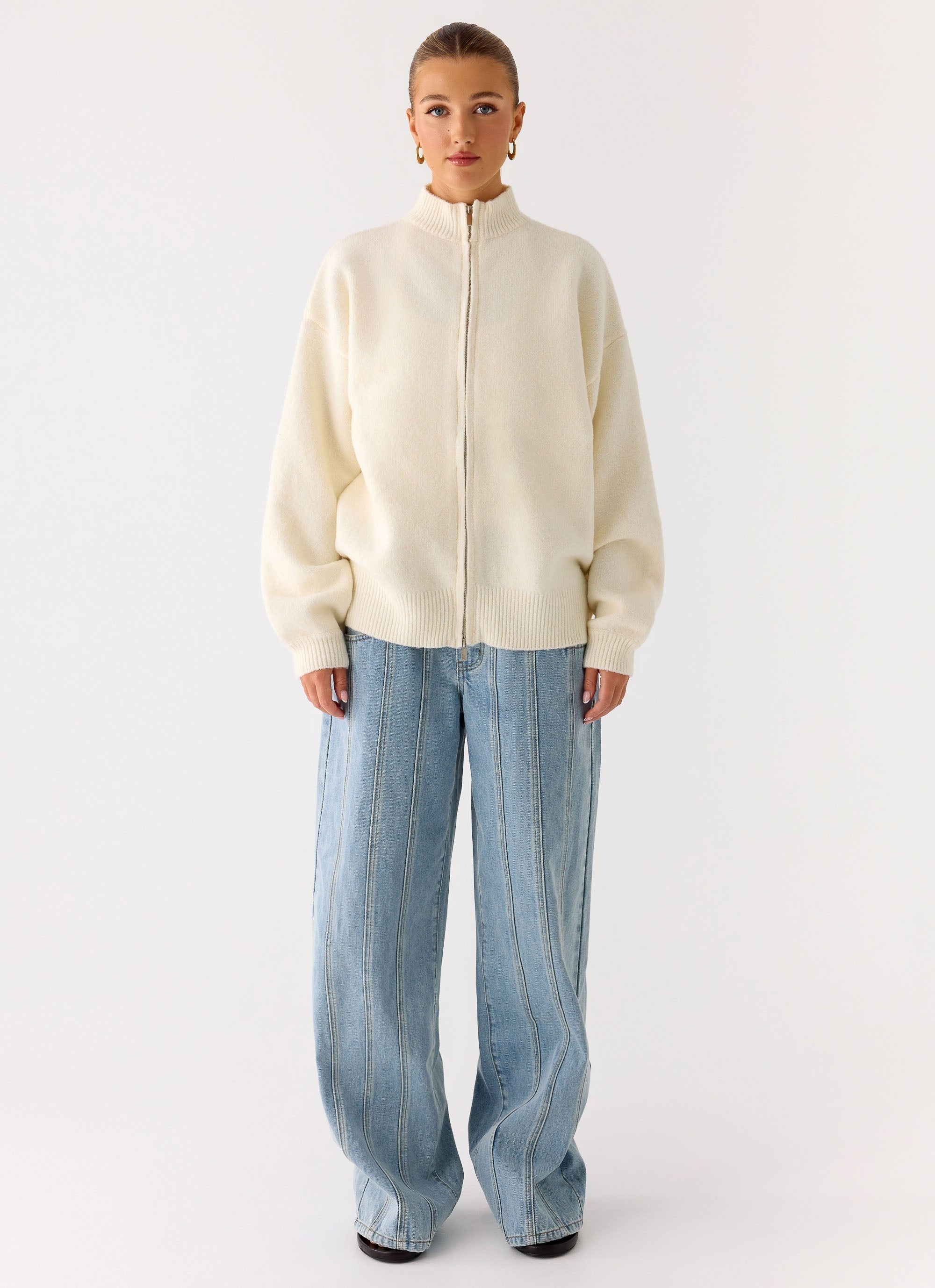 Davy Knit Zip Jacket - Ivory