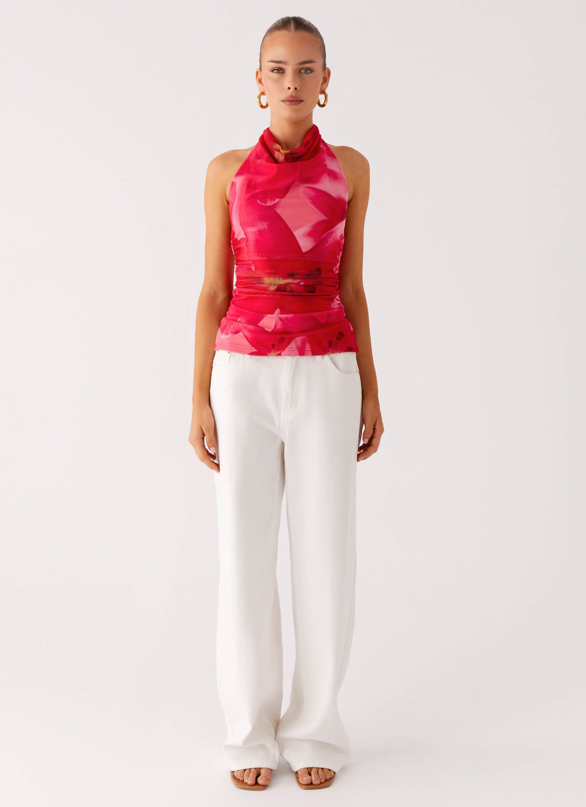 Delany Halter Top - Peach Watermelon Flower
