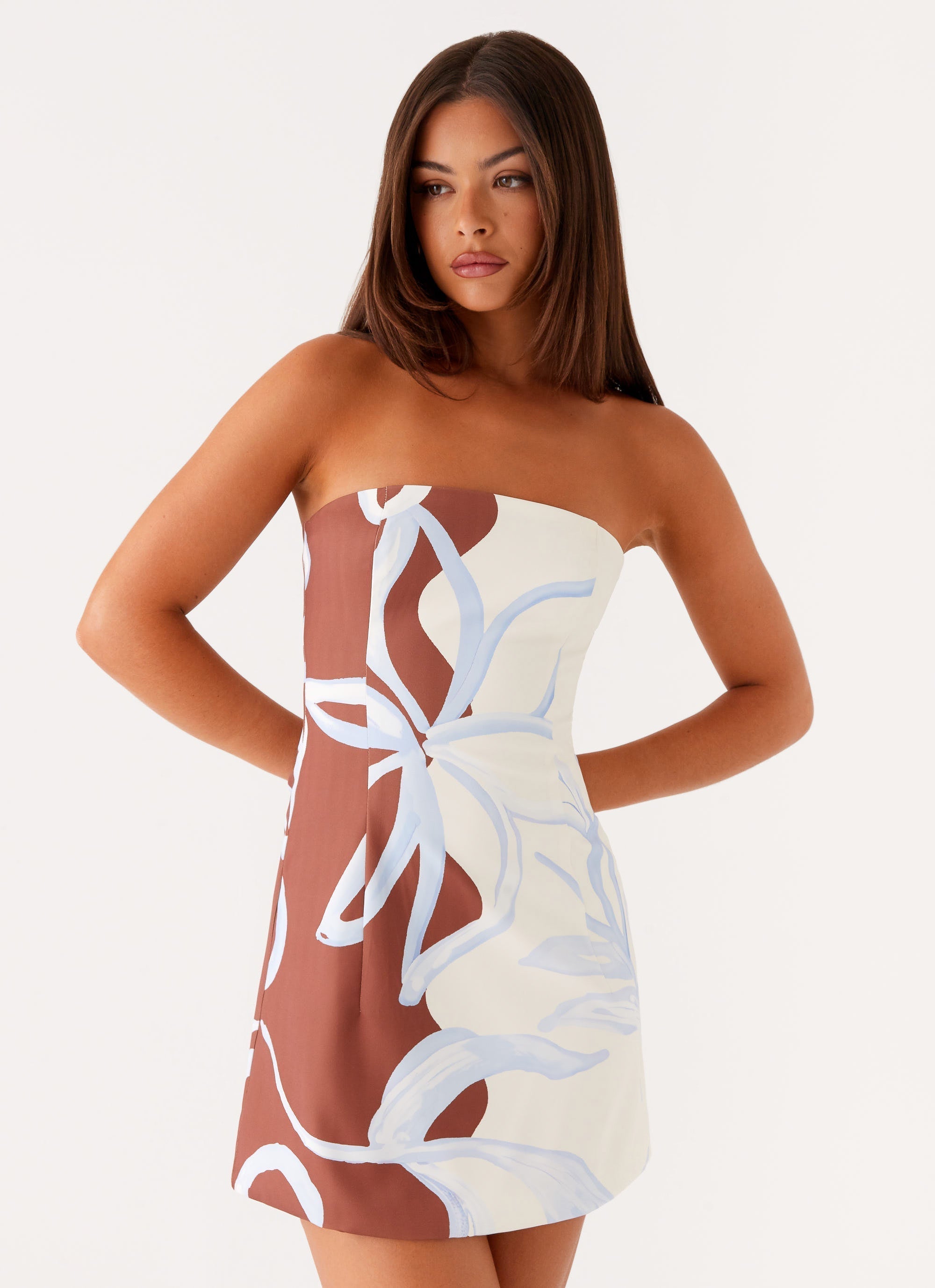 Denby Strapless Mini Dress - Bloom Wave Print