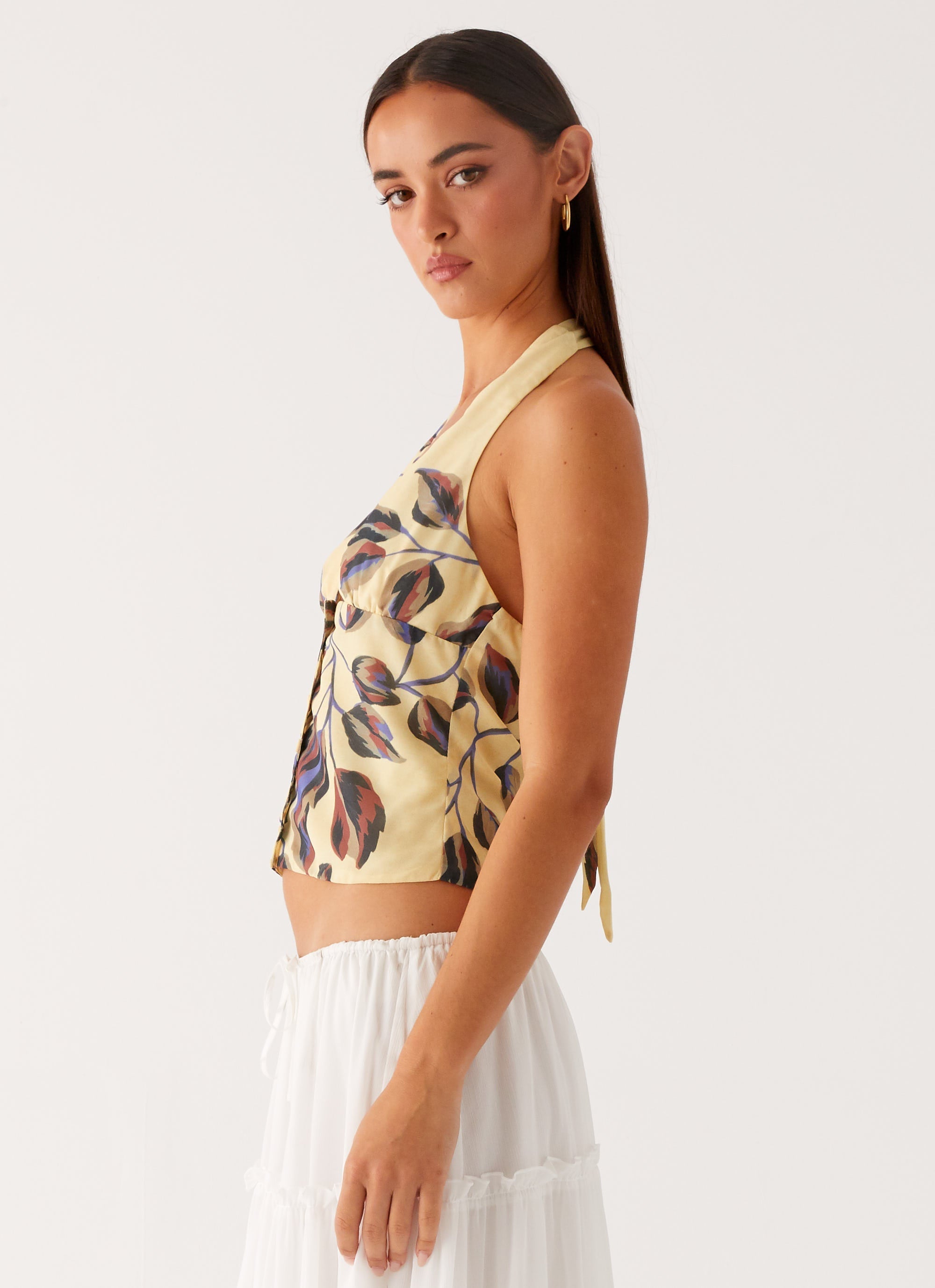 Devoted Halterneck Top - Buttercream Floral