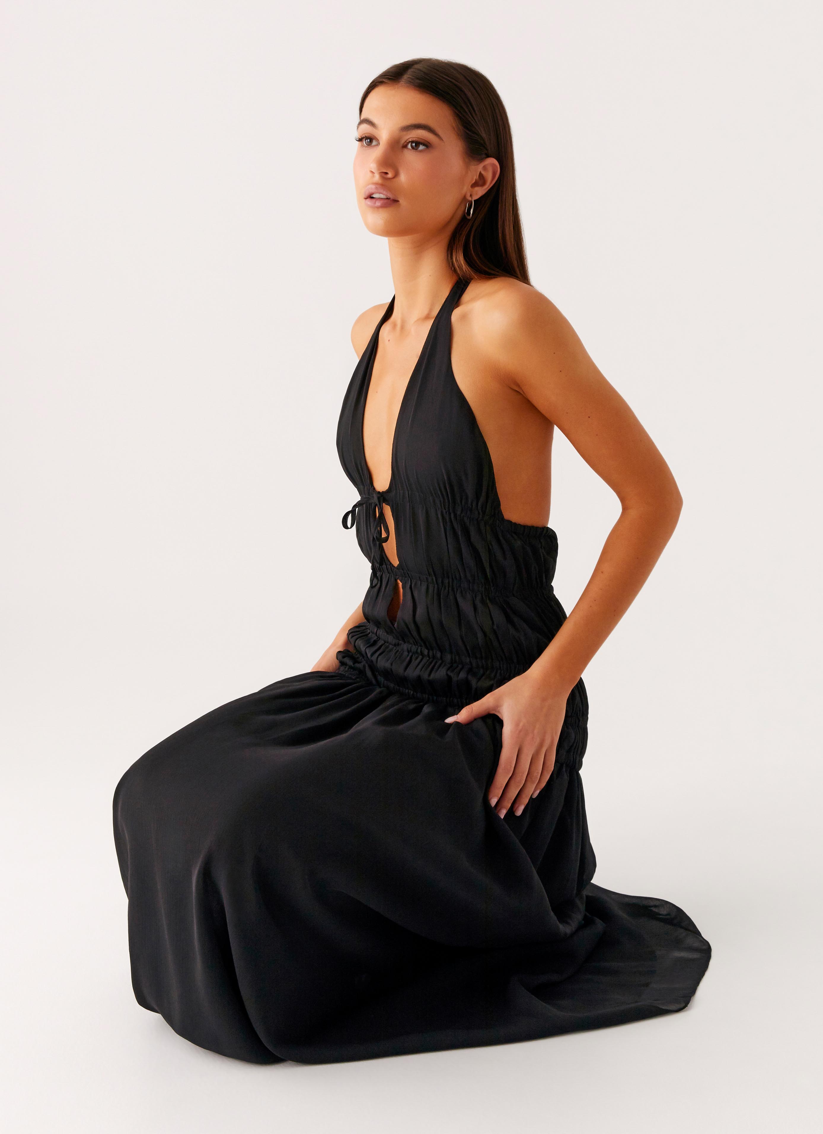 Dione Halter Maxi Dress - Black