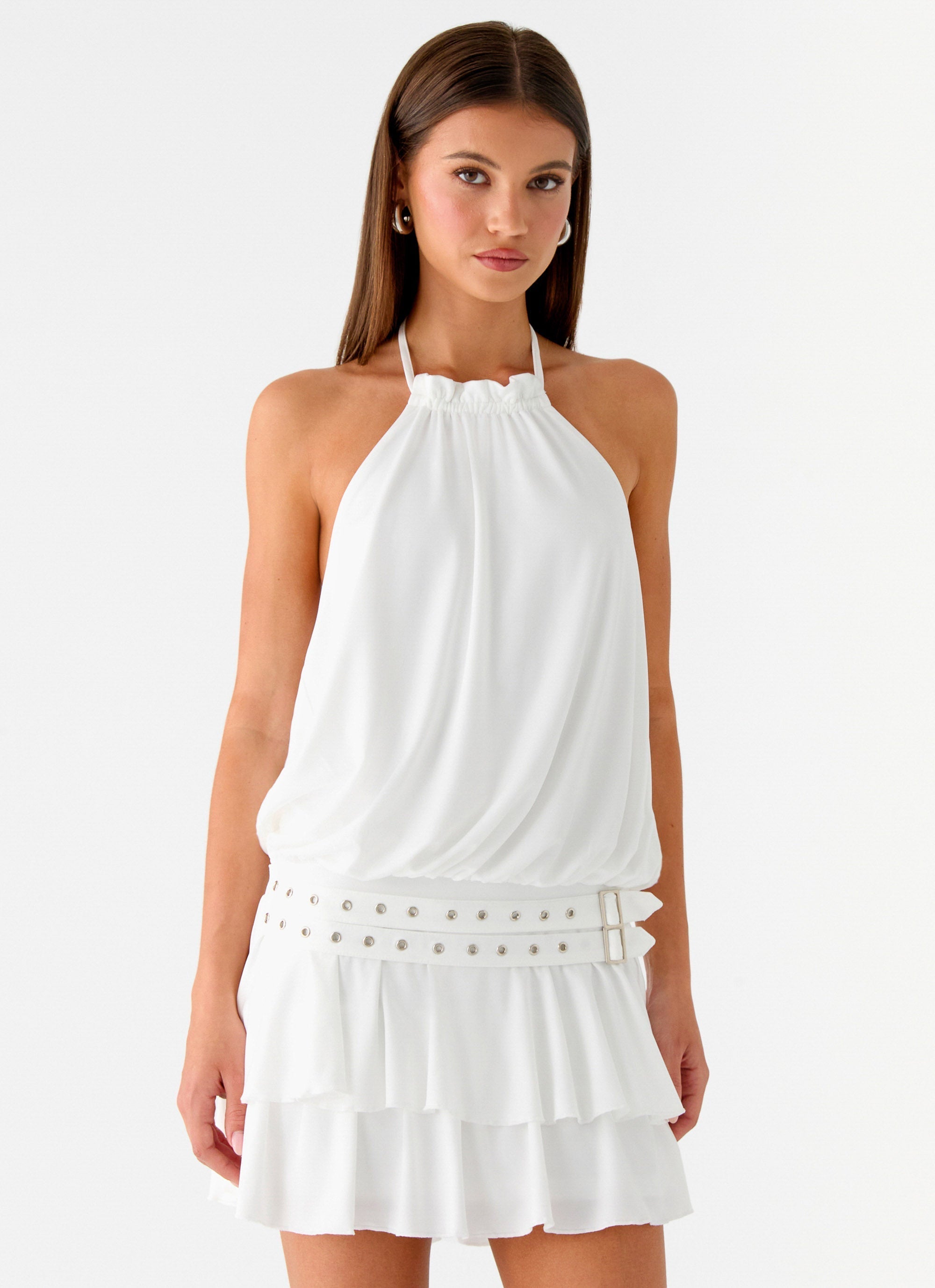 Dopamine Belt Mini Dress - White
