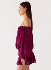 Eira Balloon Sleeve Mini Dress - Plum