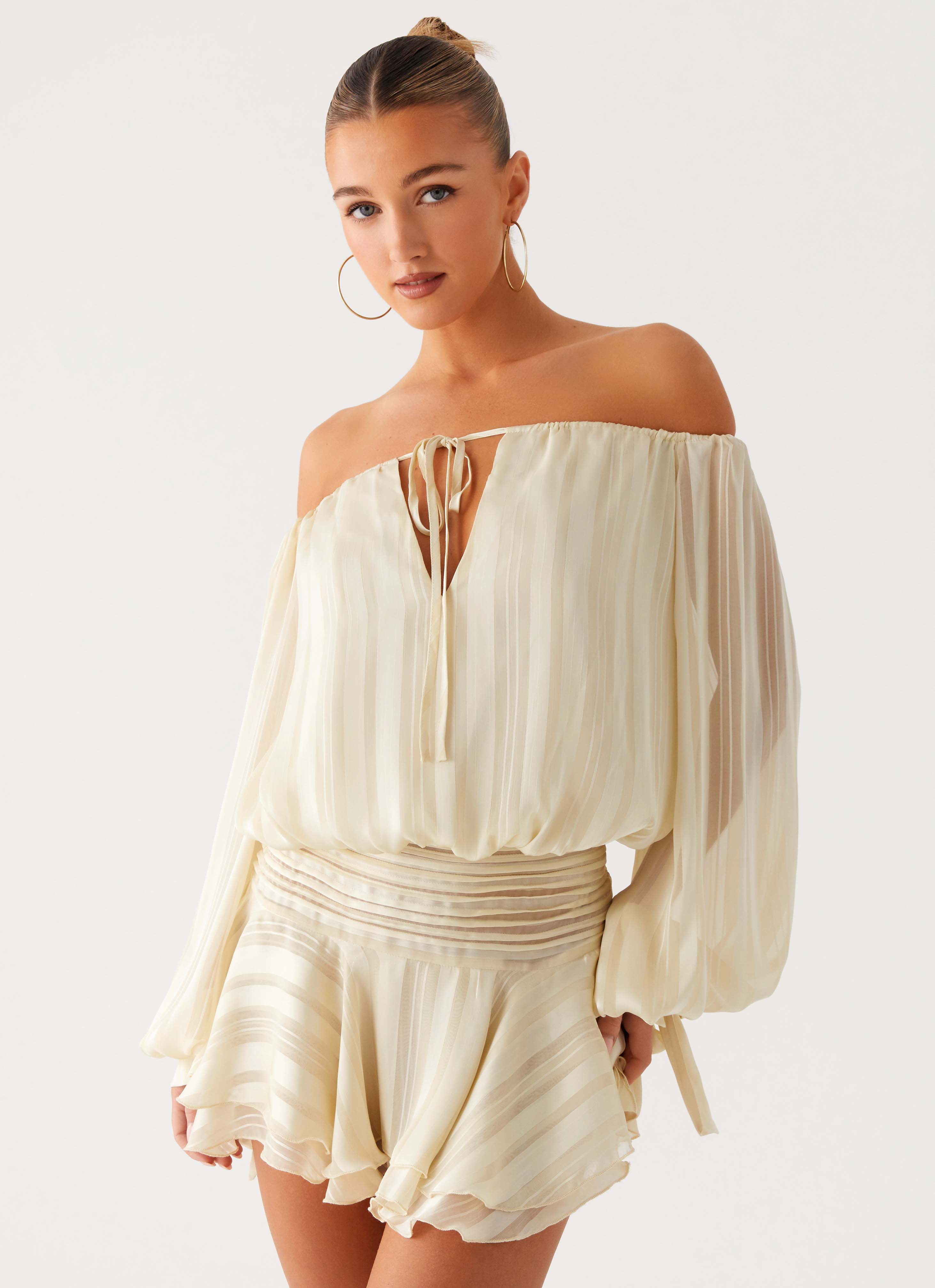 Eira Balloon Sleeve Mini Dress - Ivory