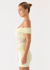 Either Way Off Shoulder Mini Dress - Yellow