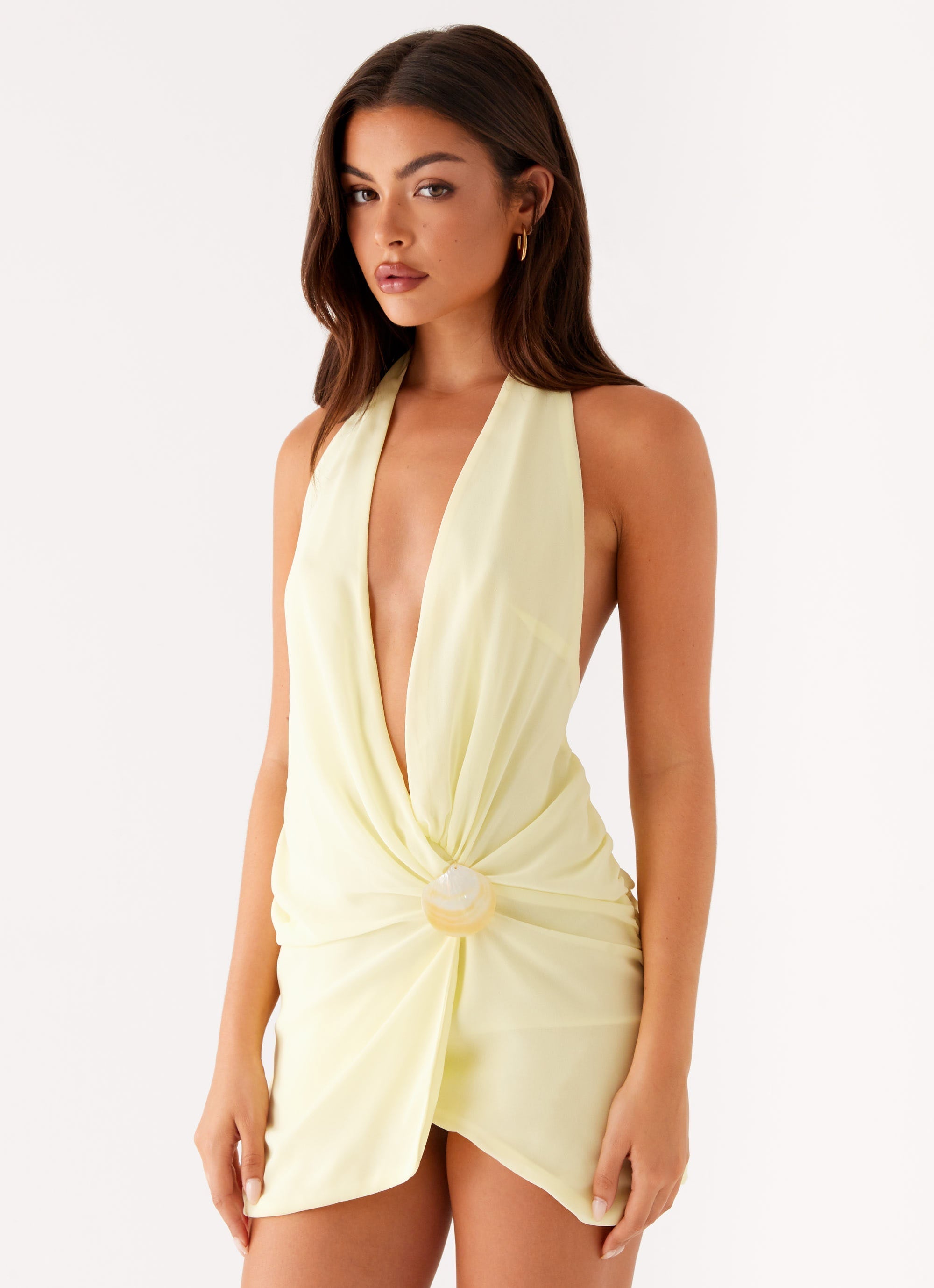 Eleanora Plunge Mini Dress - Yellow