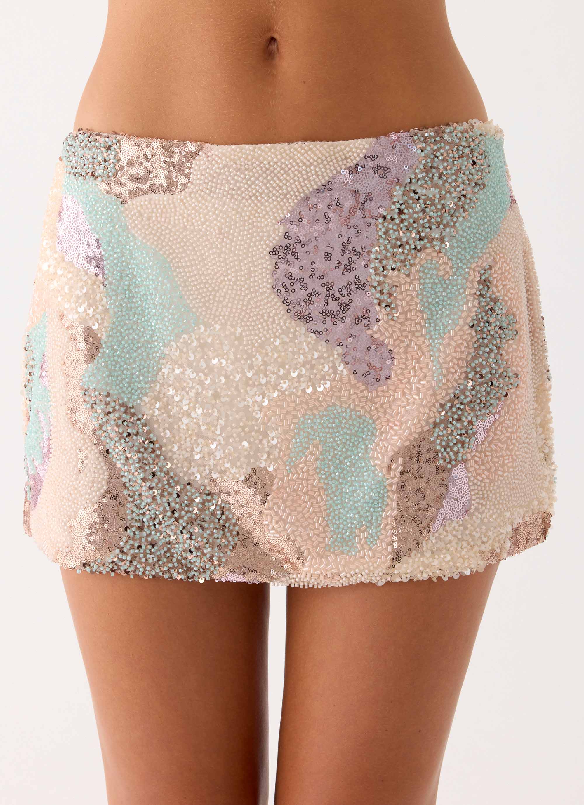 Elyna Beaded Mini Skirt - Swirl Sequin