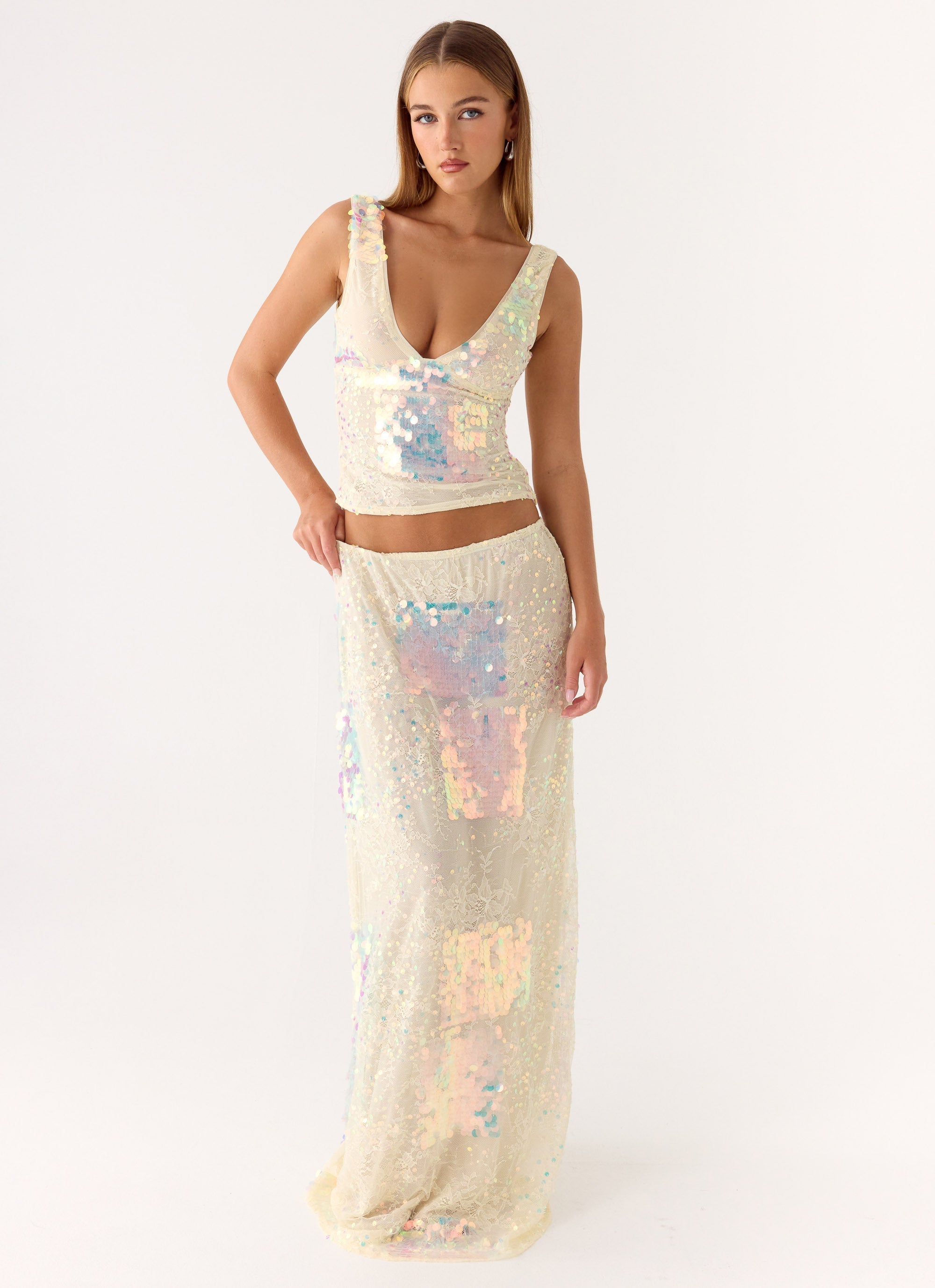 Erinah Sequin Maxi Skirt - Yellow