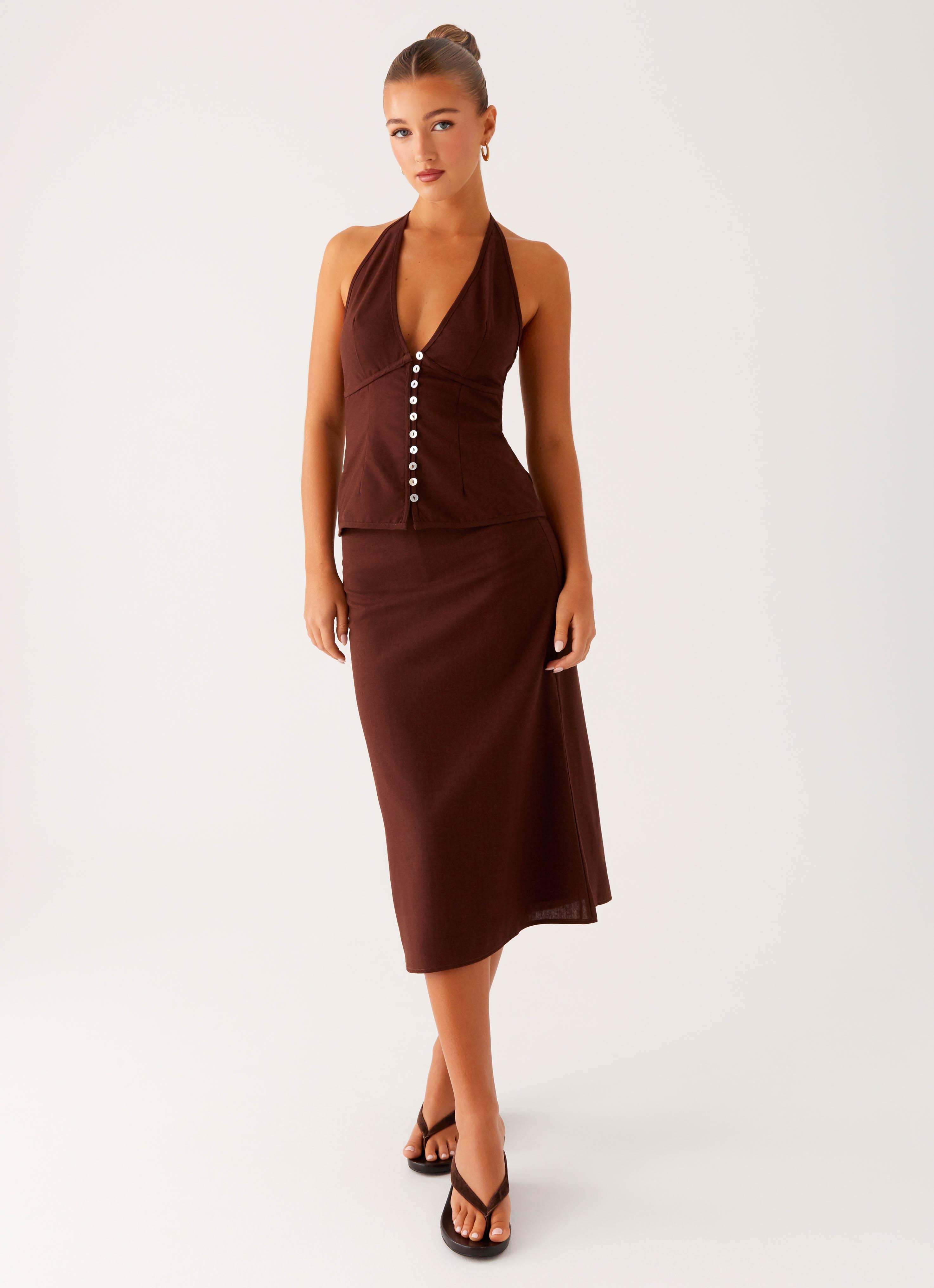 Esther Midi Skirt - Chocolate