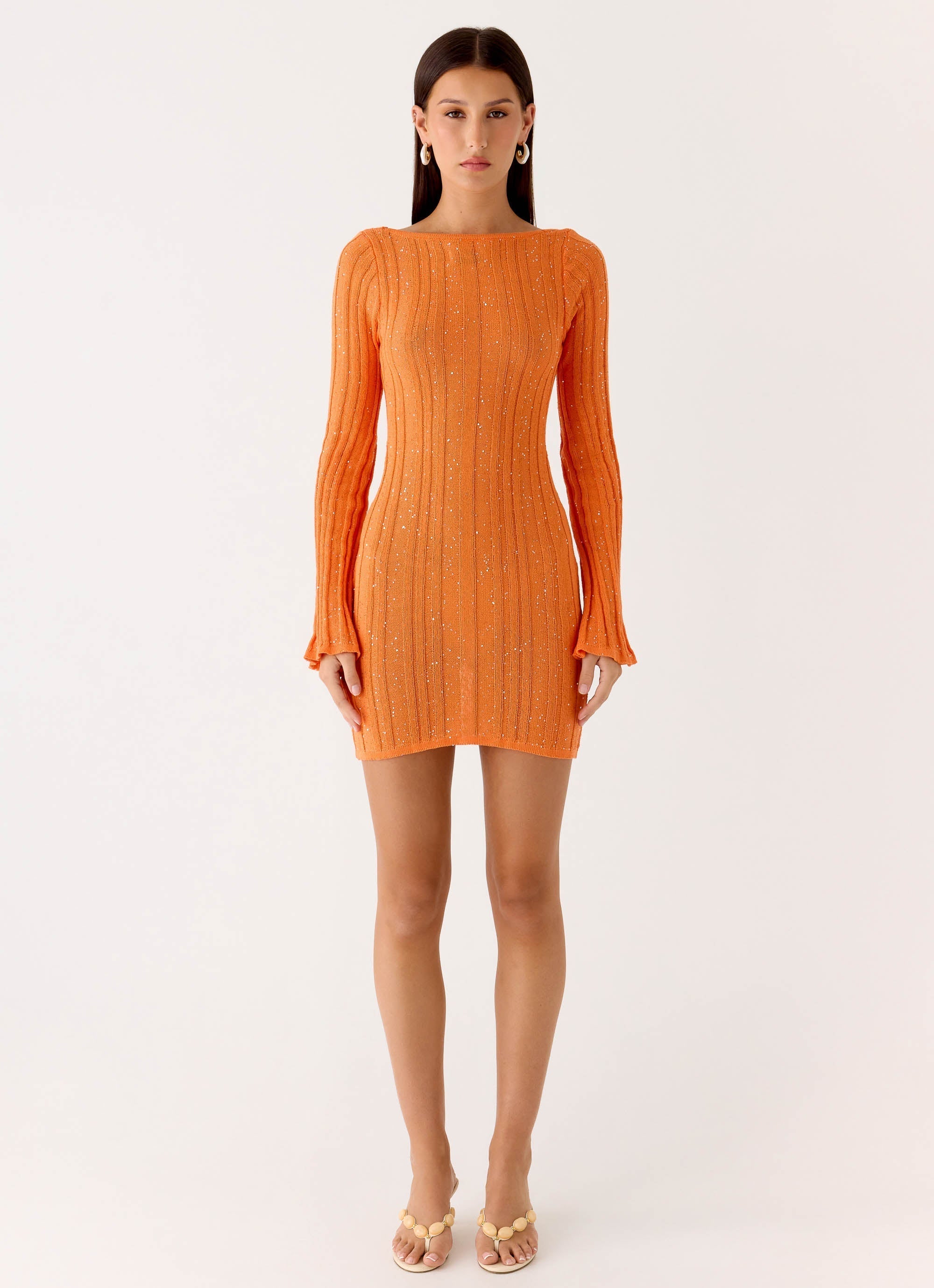 Estrella Long Sleeve Knit Mini Dress - Orange