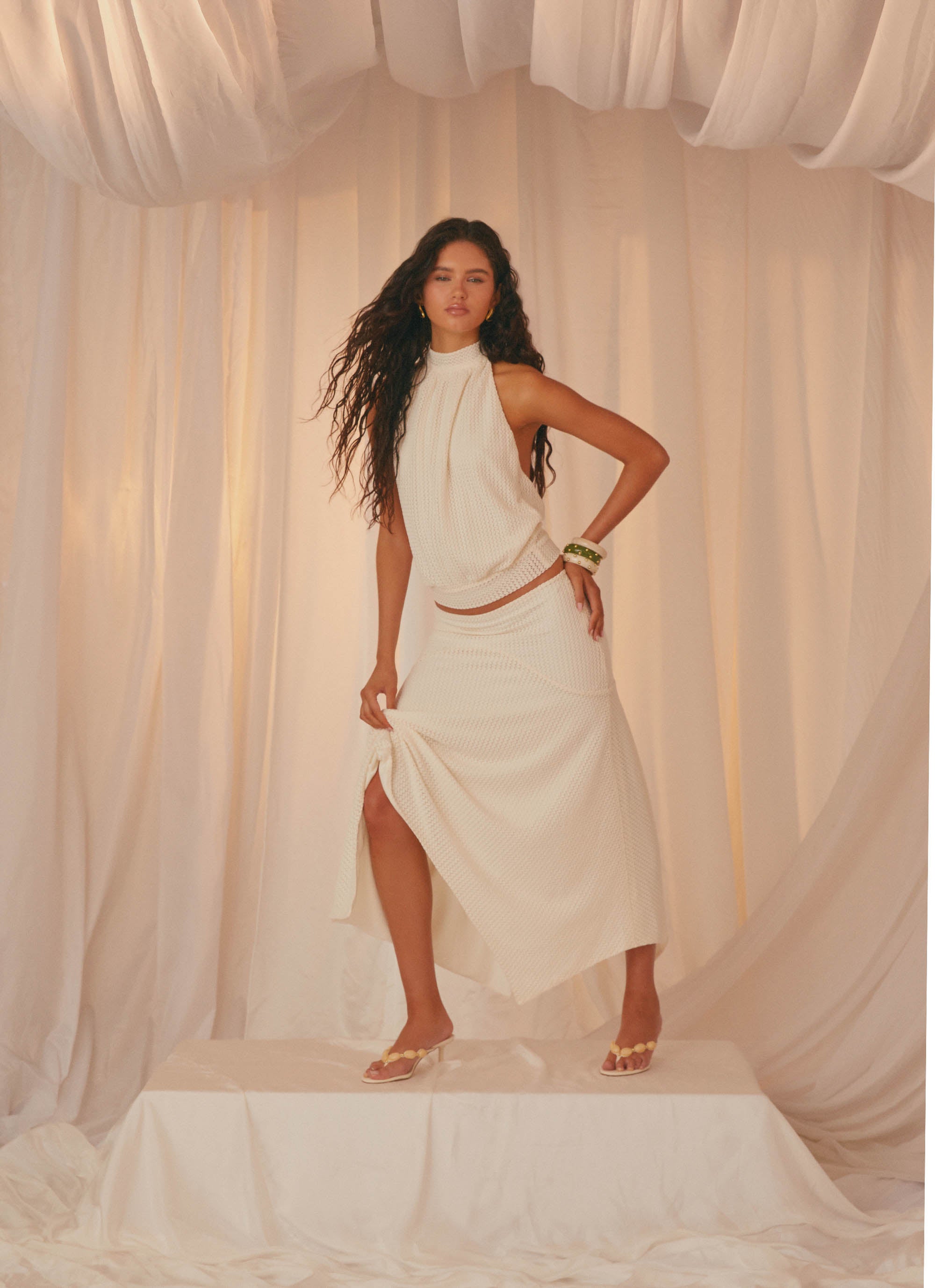 Evaden Low Rise Midi Skirt - Ivory