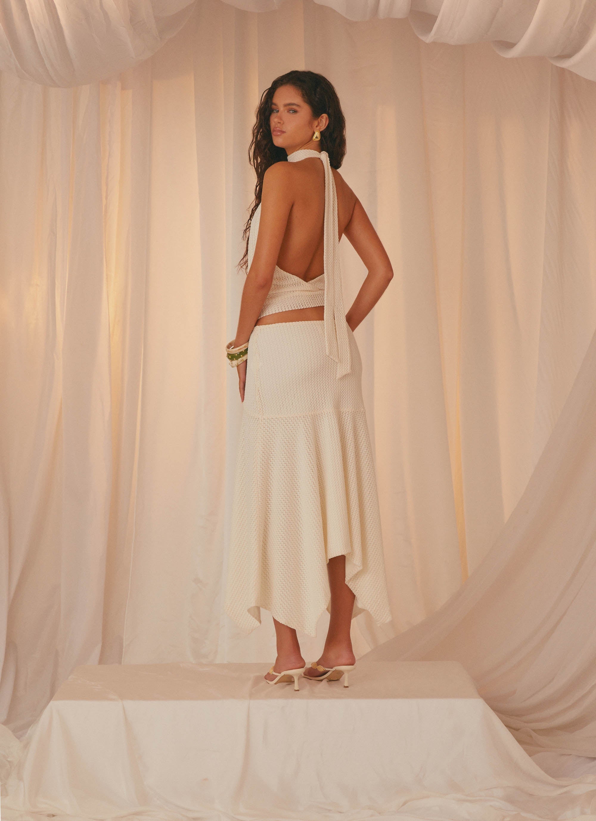 Evaden Low Rise Midi Skirt - Ivory