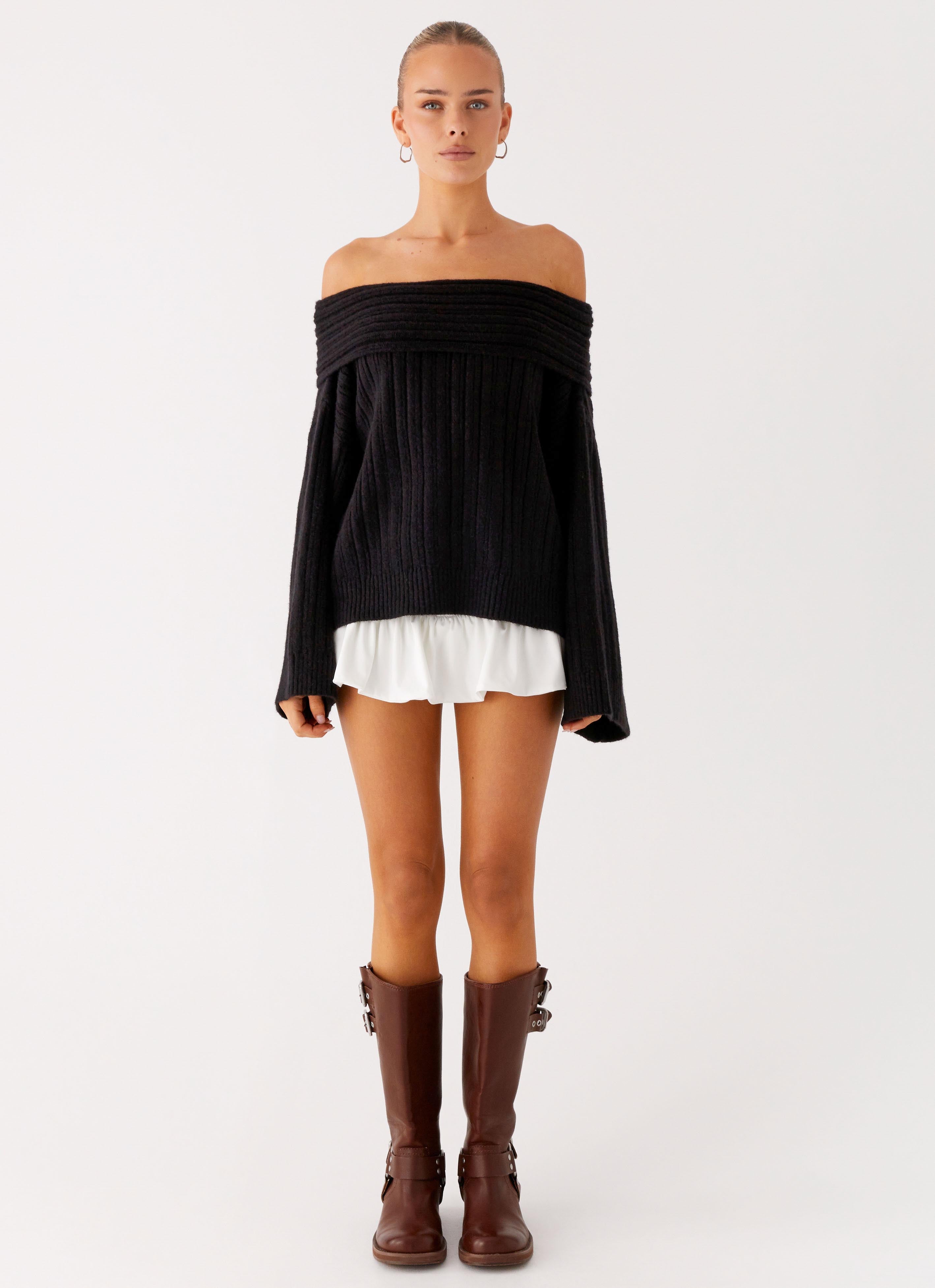 Federica Off Shoulder Knit - Black