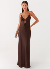 Flora Satin Maxi Dress - Chocolate